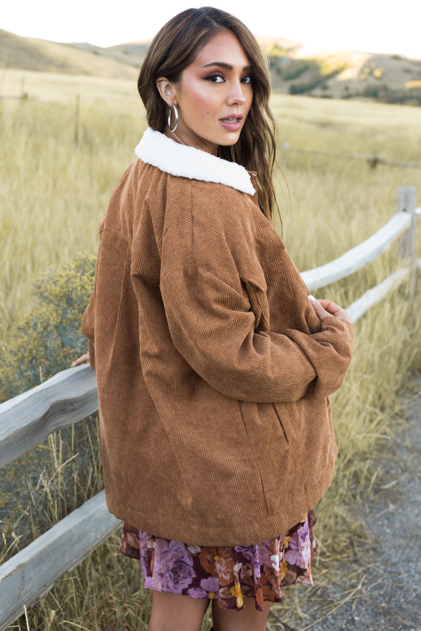 Brown Sugar Soft Faux Fur Lining Corduroy Jacket