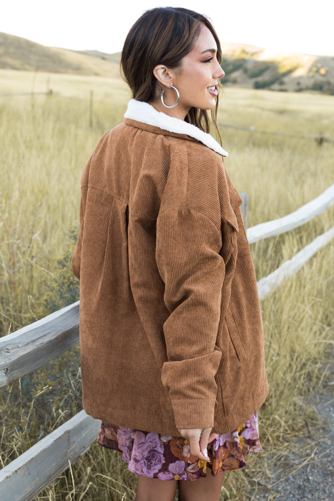 Brown Sugar Soft Faux Fur Lining Corduroy Jacket