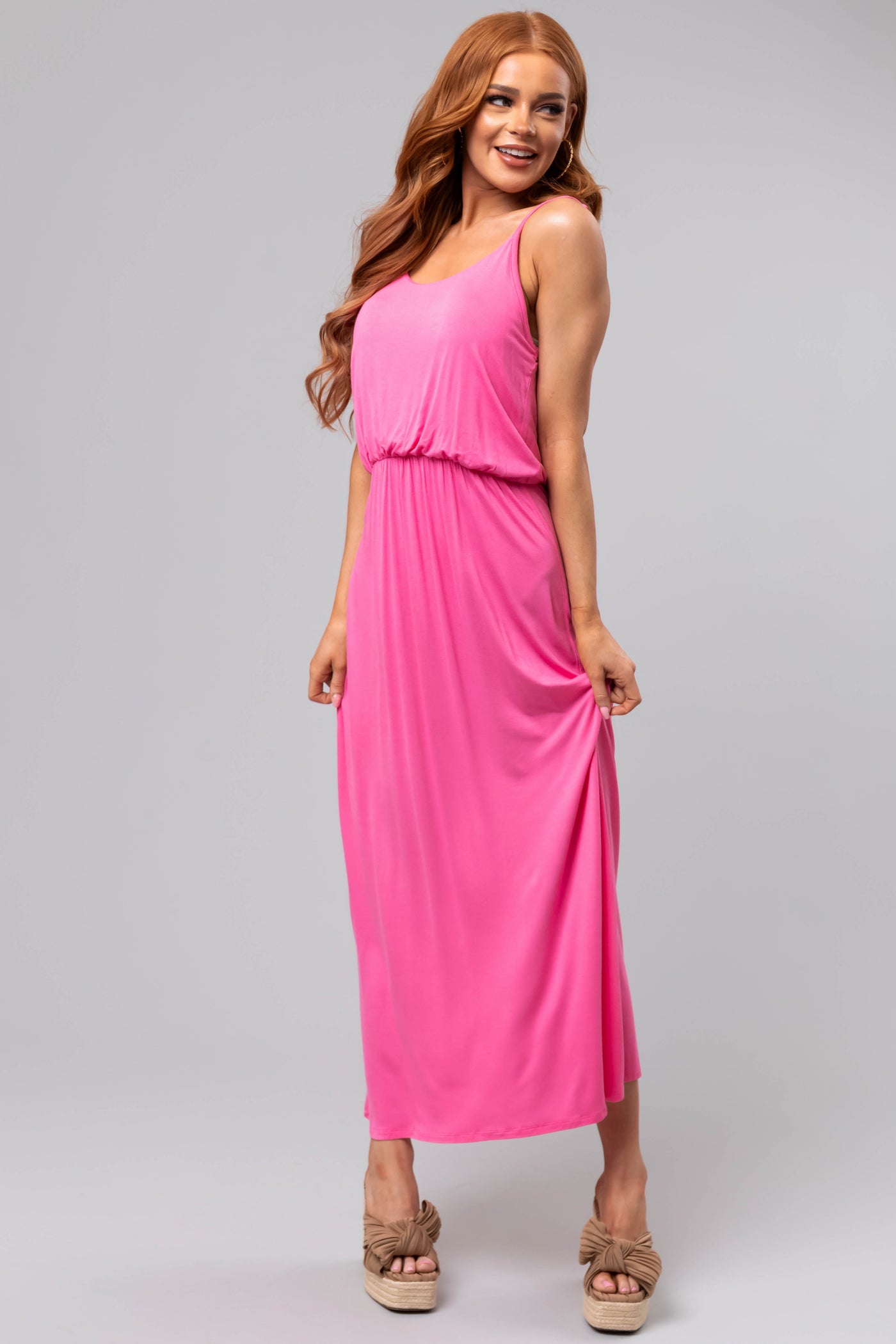 Bubblegum Blouson Knit Maxi Cami Dress