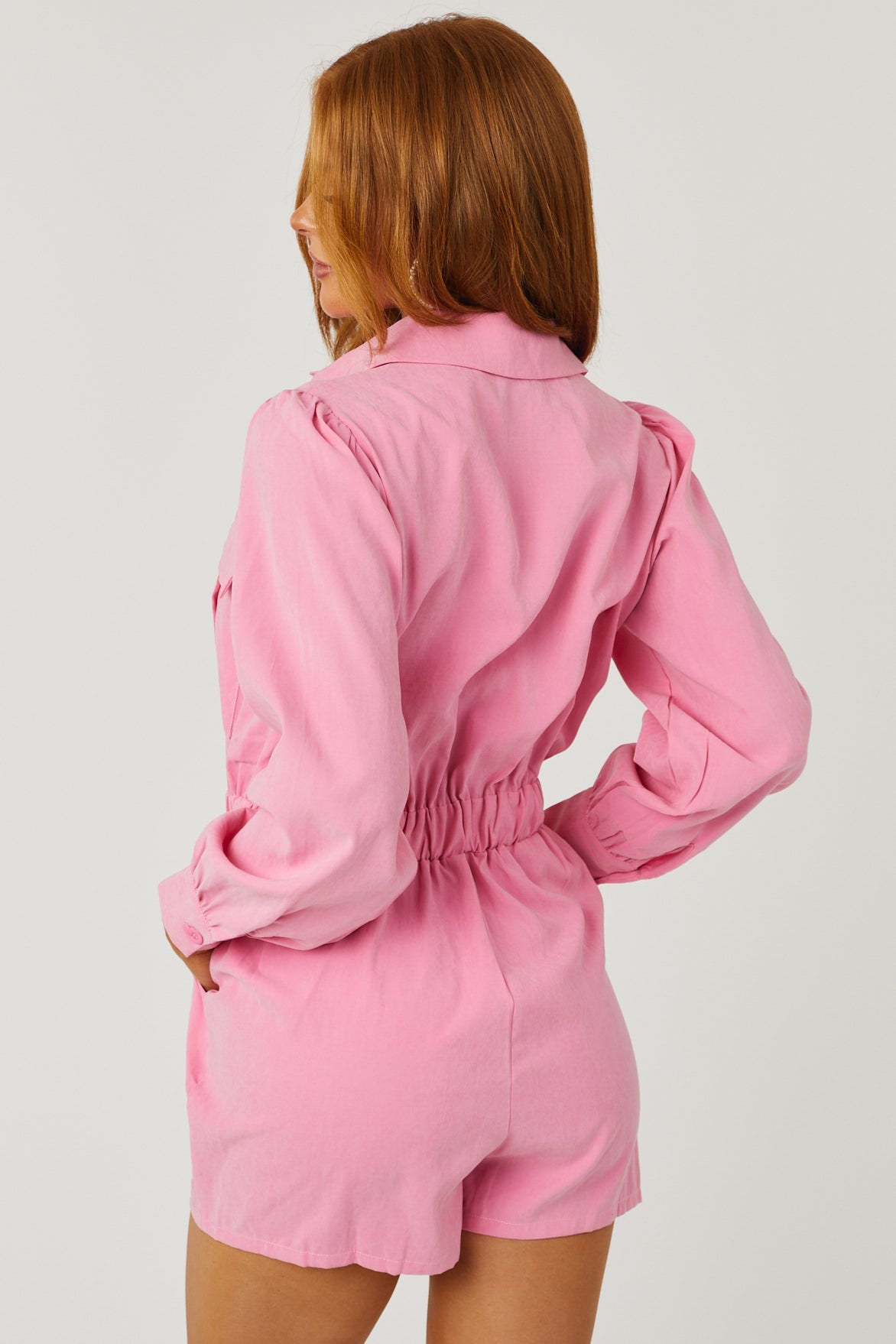 Bubblegum Button Down Long Sleeve Romper