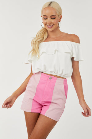 Bubblegum Colorblock High Rise Denim Shorts