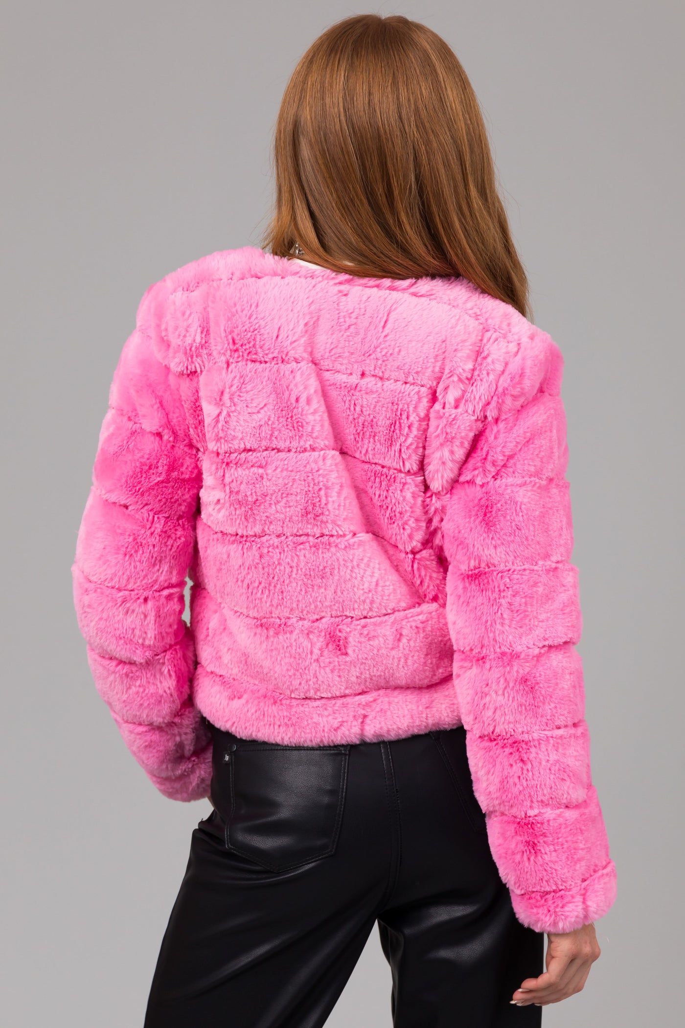 Bubblegum Faux Fur Quilted Button Up Jacket