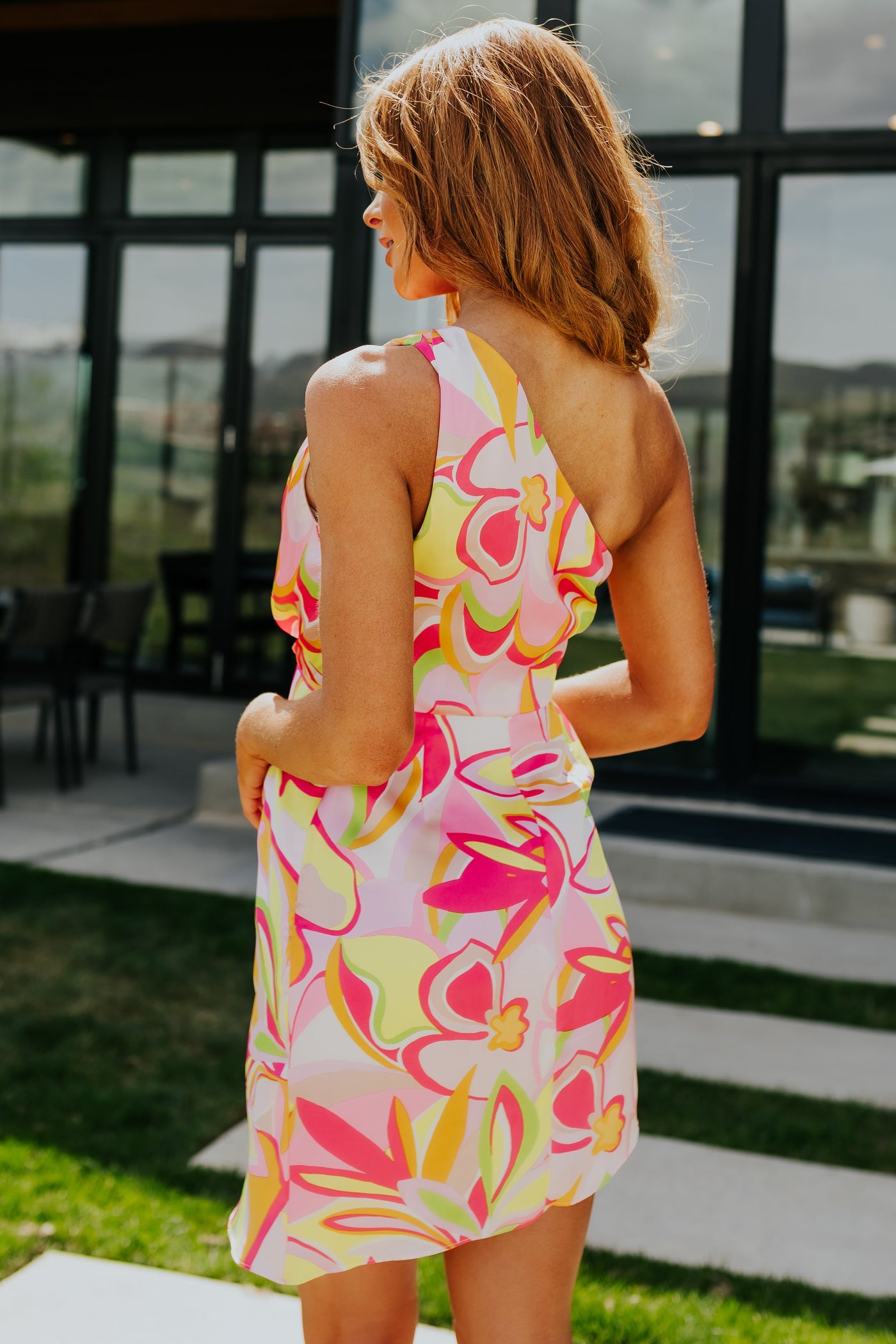 Bubblegum Floral One Shoulder Satin Mini Dress