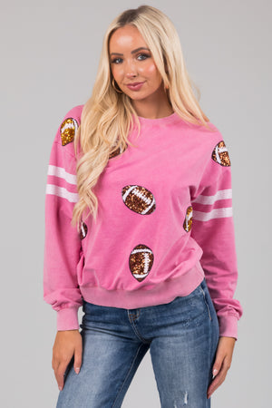 Bubblegum Football Sequin Graphic Long Sleeve Top