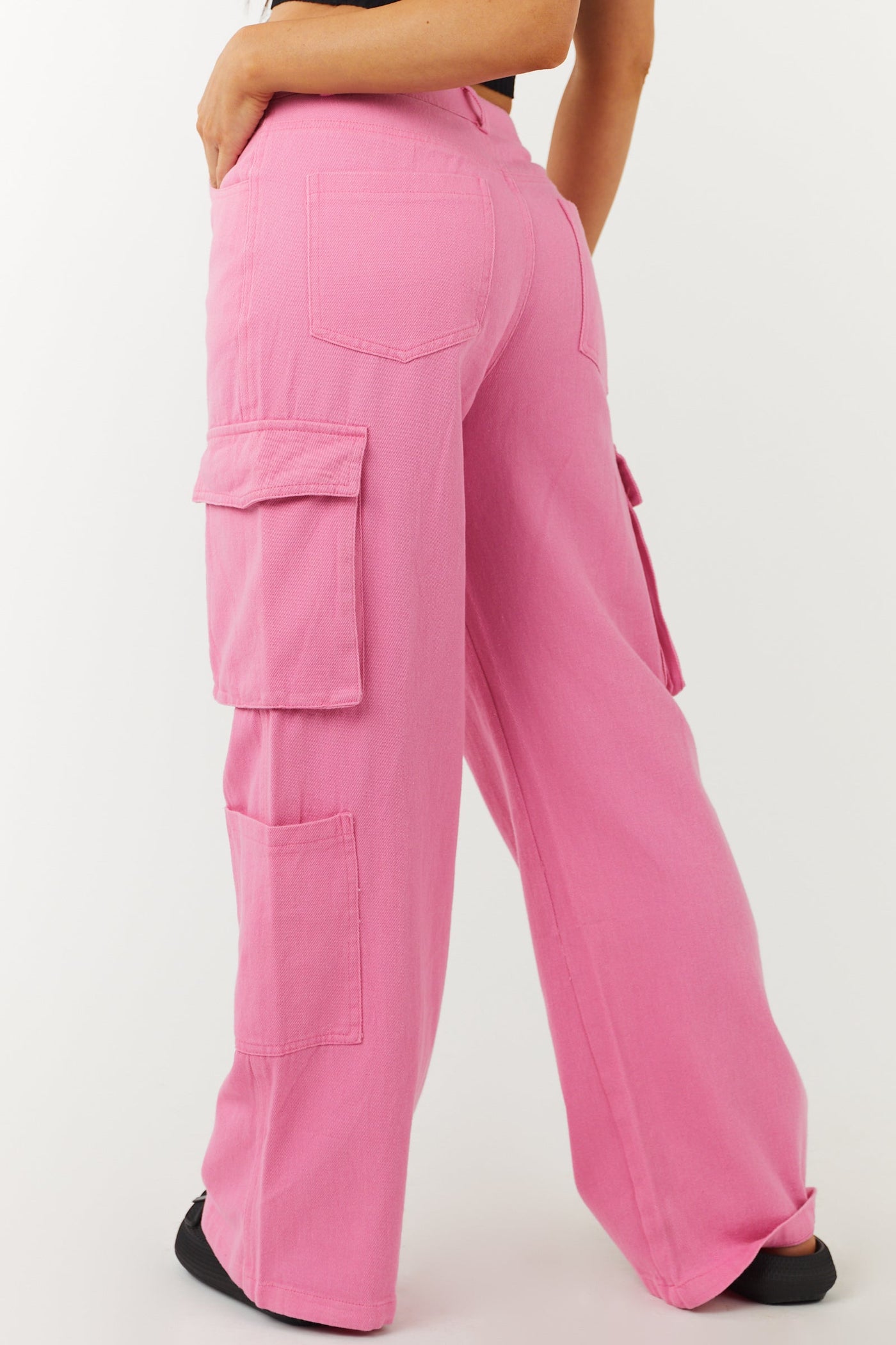 Bubblegum High Rise Wide Leg Denim Cargo Pants