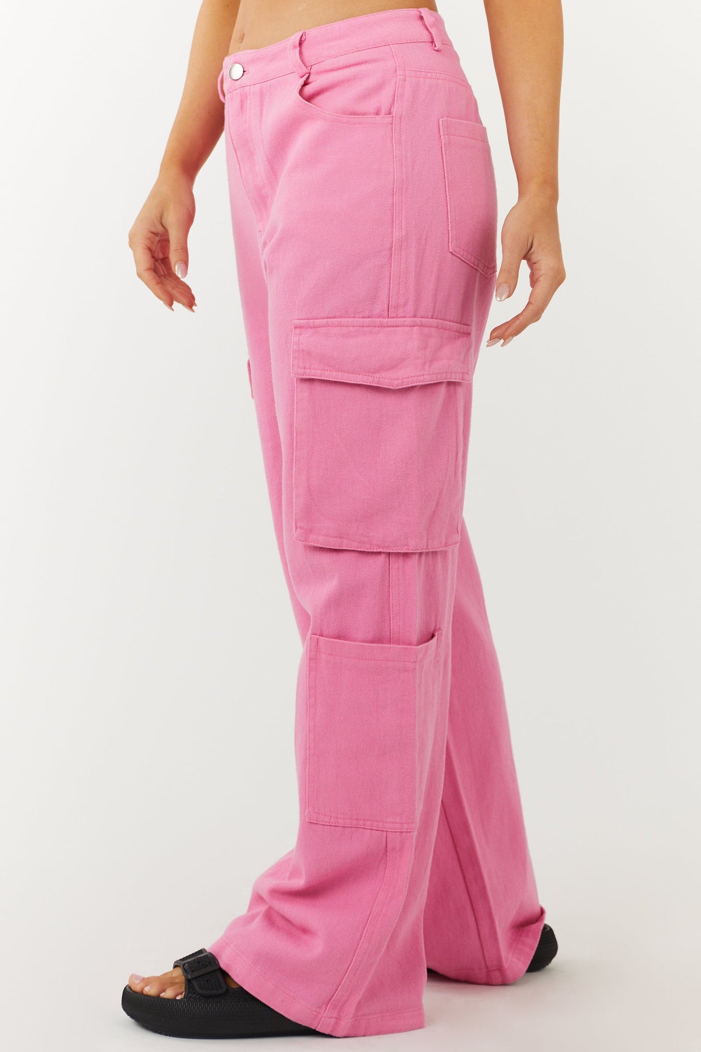 Bubblegum High Rise Wide Leg Denim Cargo Pants