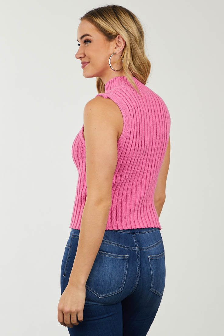 Bubblegum Mock Neck Sweater Knit Tank Top