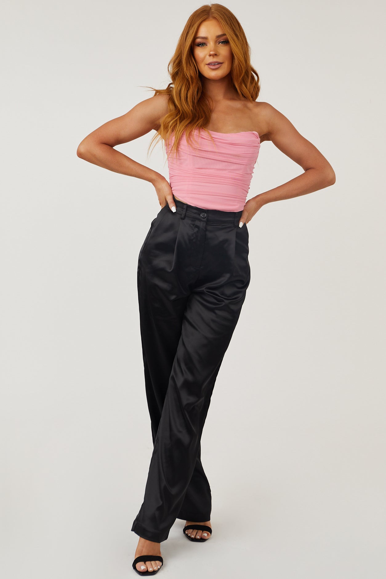 Bubblegum Strapless Mesh Corset Crop Top