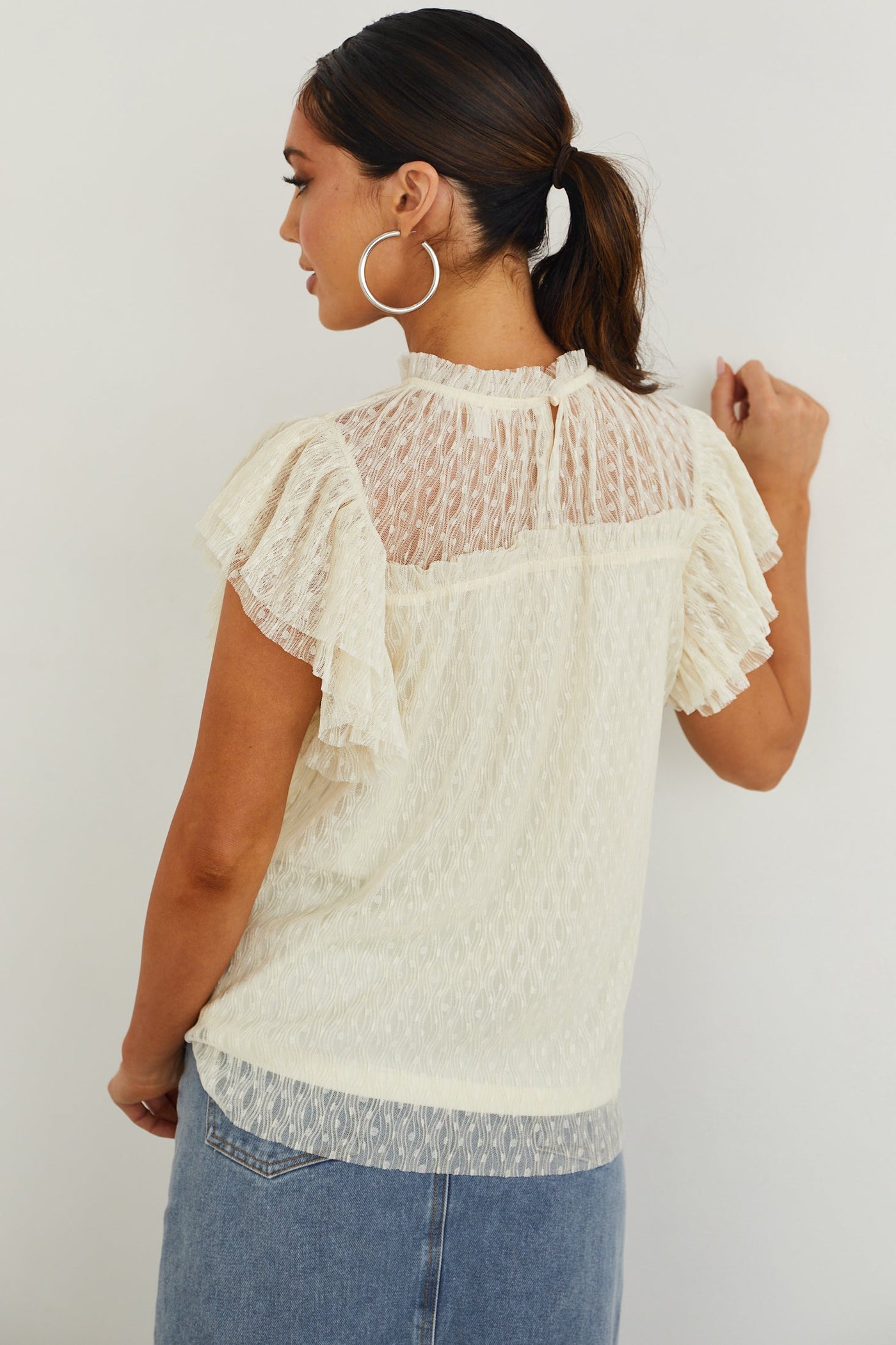 Buttercream Textured Lace Short Sleeve Blouse