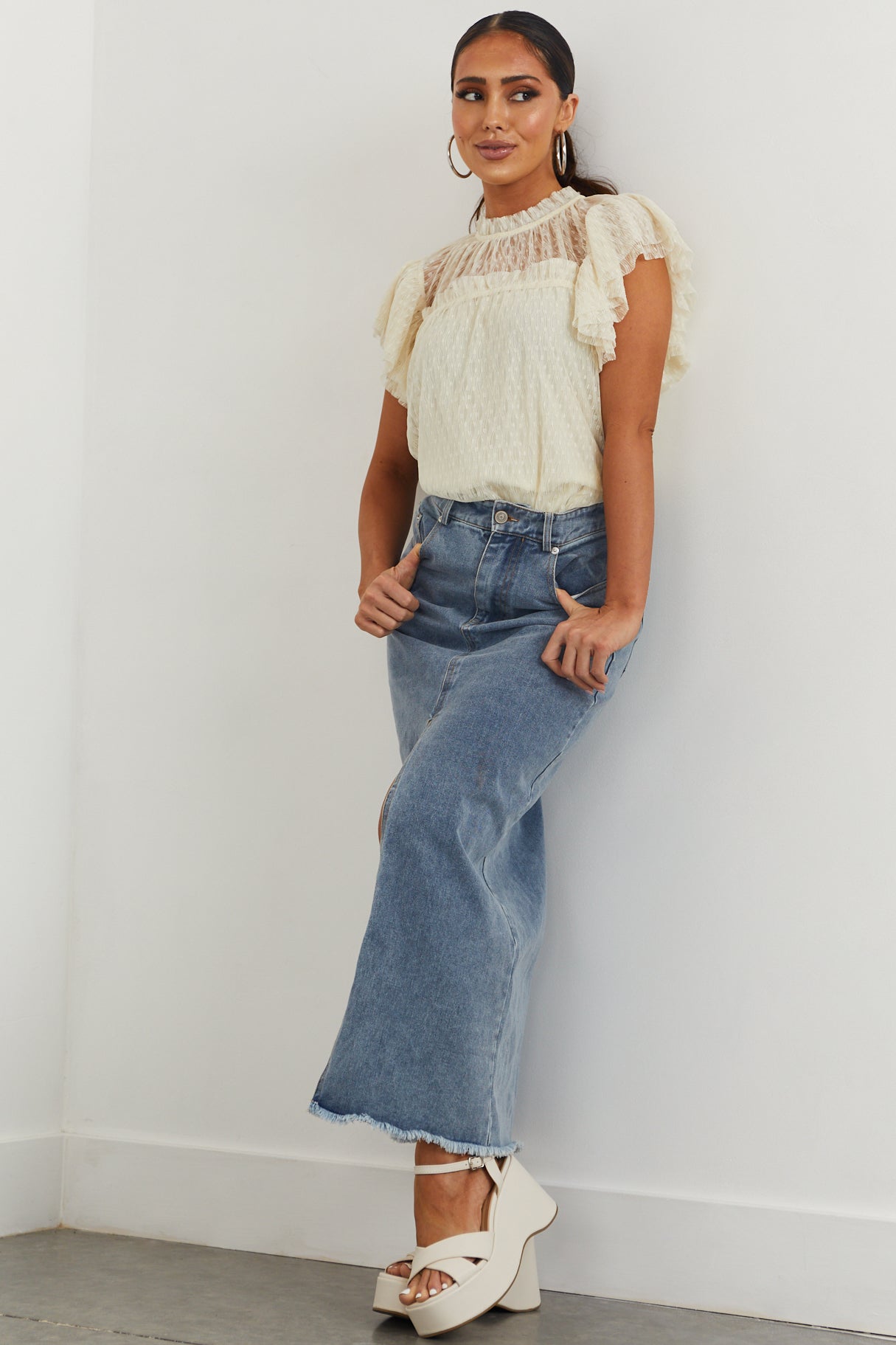 Buttercream Textured Lace Short Sleeve Blouse