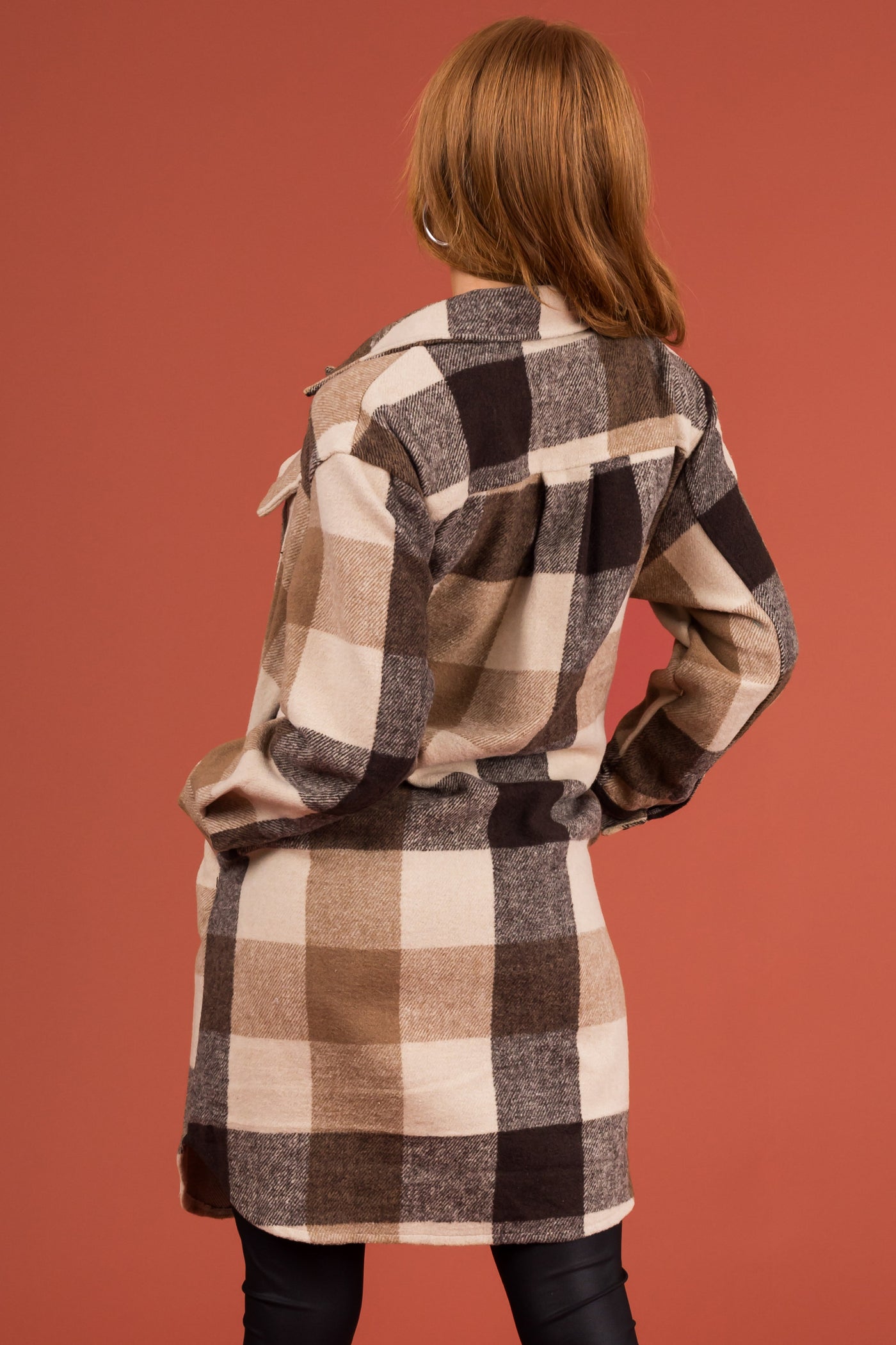 Camel Plaid Button Down Long Shacket