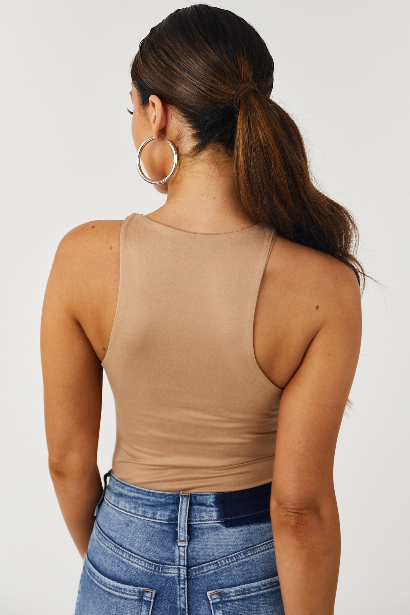 Camel Soft Brushed Knit Sleeveless Bodysuit