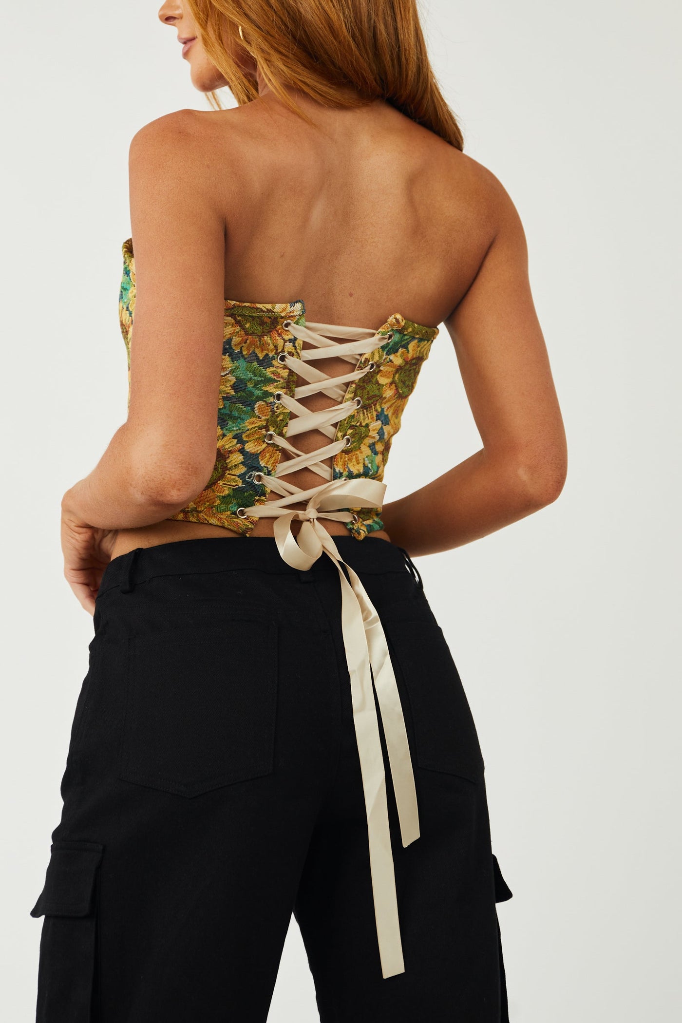 Canary Yellow Sunflower Lace Up Corset Top