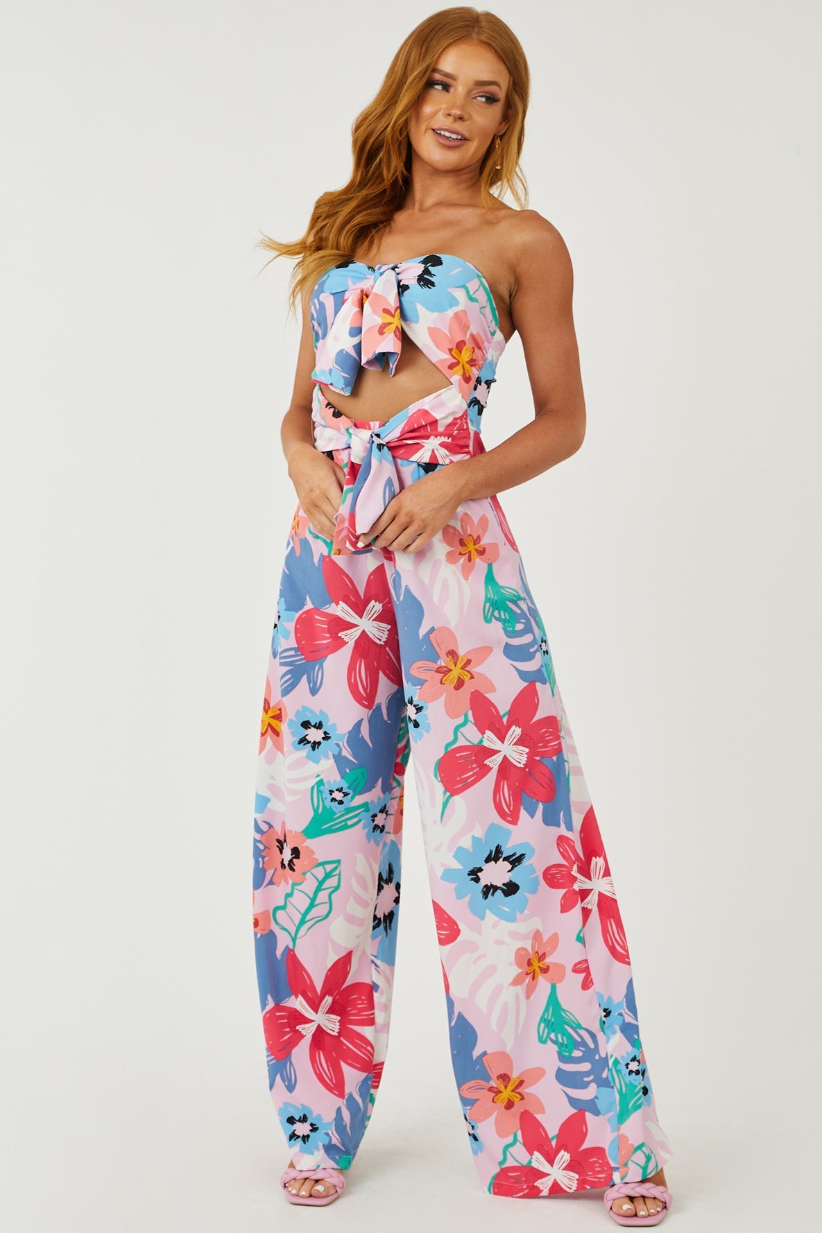 Carnation Floral Print Strapless Jumpsuit