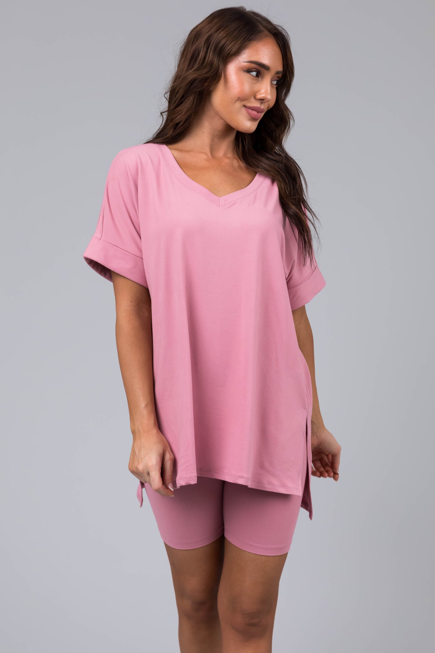 Carnation Microfiber Top and Biker Shorts Set