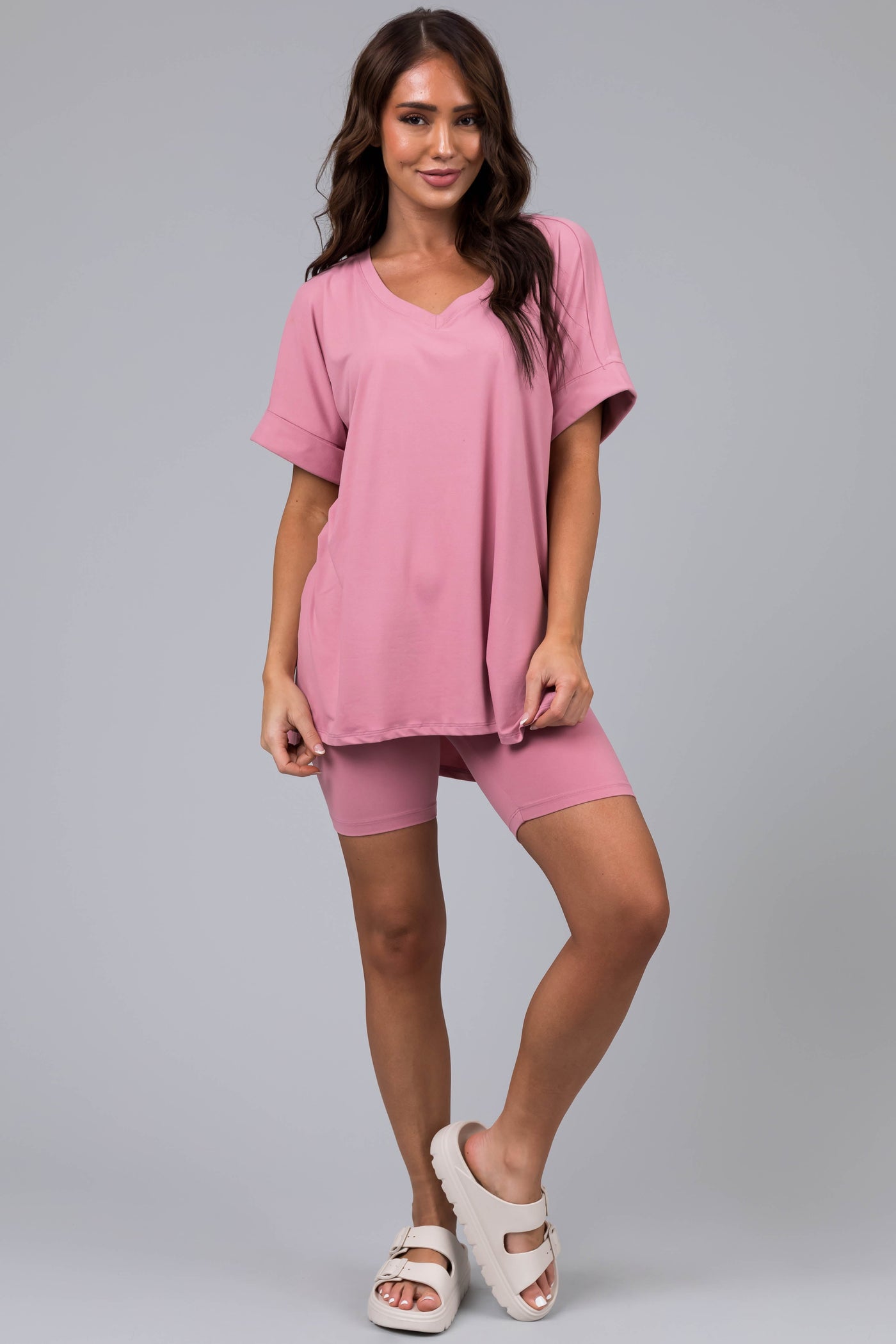 Carnation Microfiber Top and Biker Shorts Set