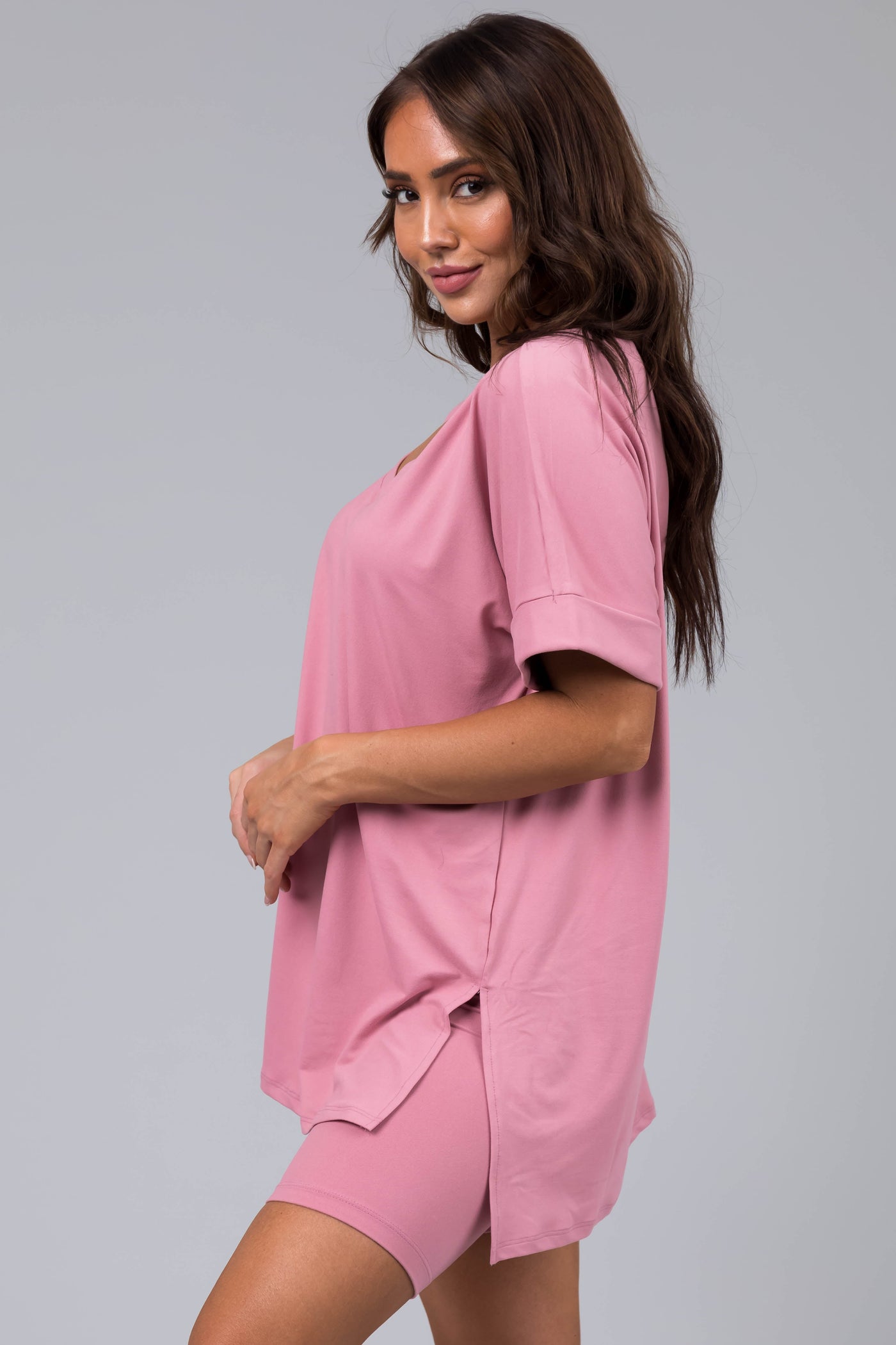 Carnation Microfiber Top and Biker Shorts Set