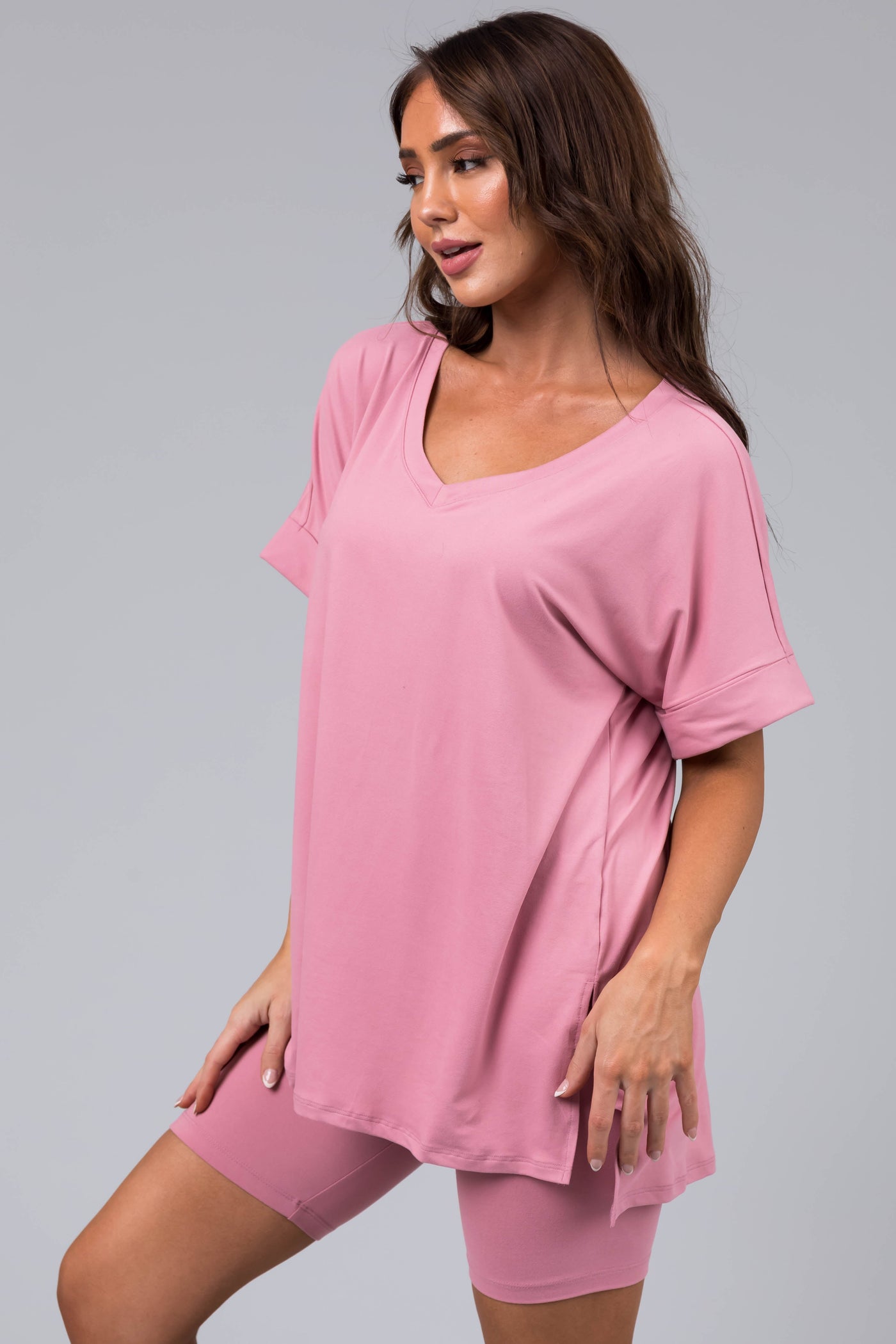 Carnation Microfiber Top and Biker Shorts Set