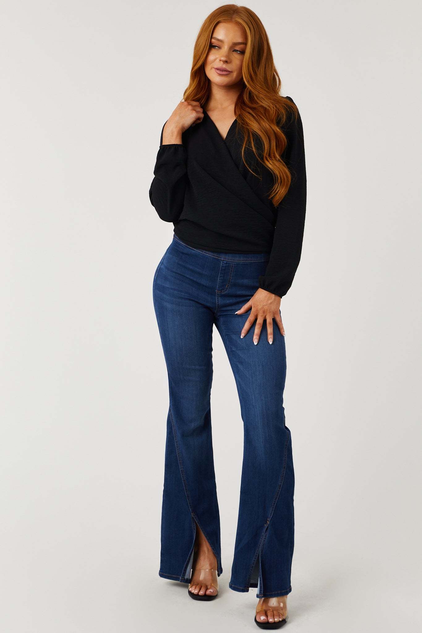 Cello Bailey Dark Wash Slit Detail Jeggings