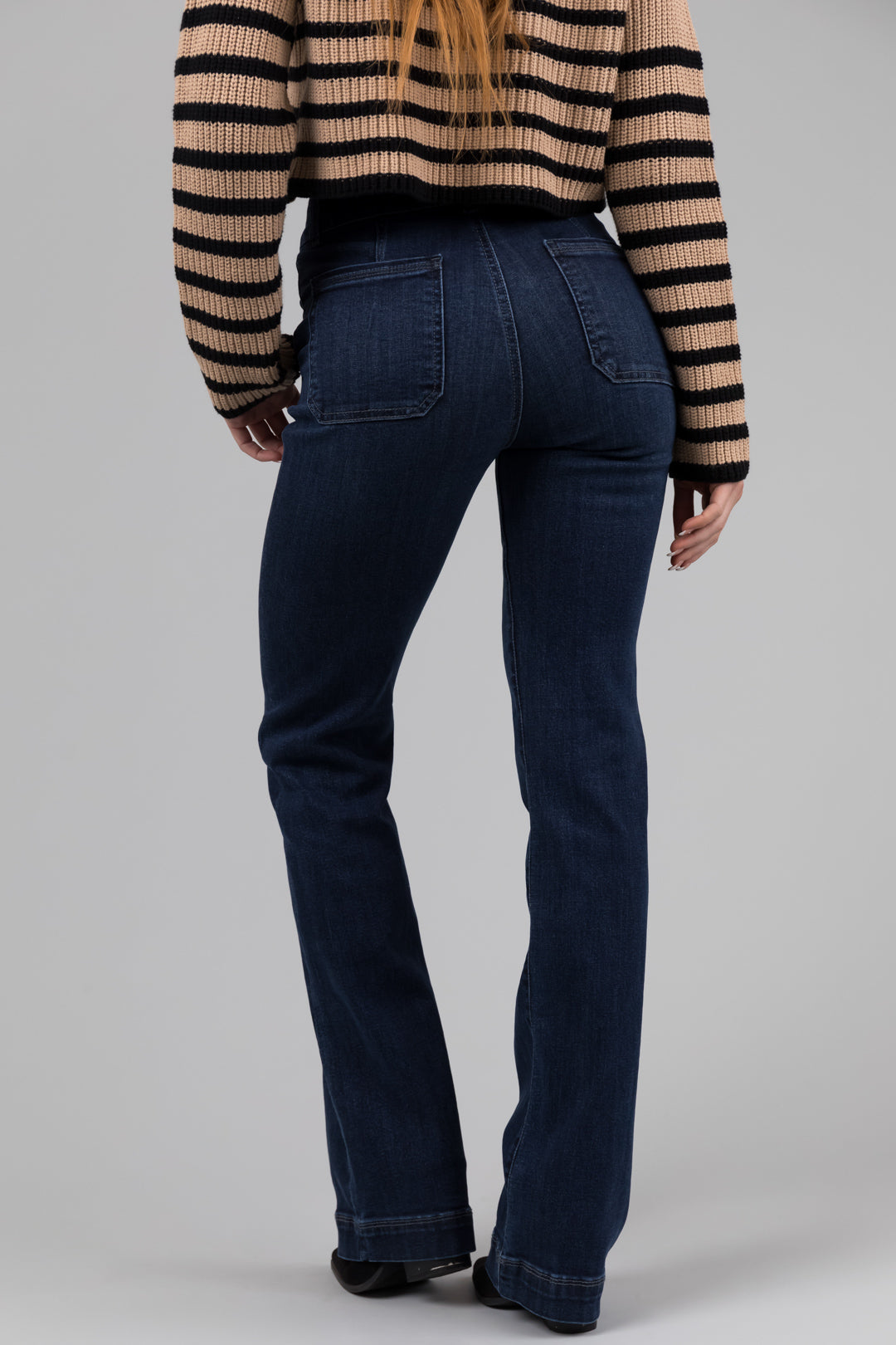 Cello Dark Wash Flare Leg Two Button Jeans