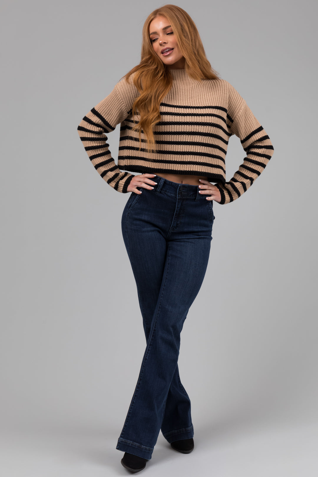 Cello Dark Wash Flare Leg Two Button Jeans