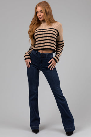 Cello Dark Wash Flare Leg Two Button Jeans