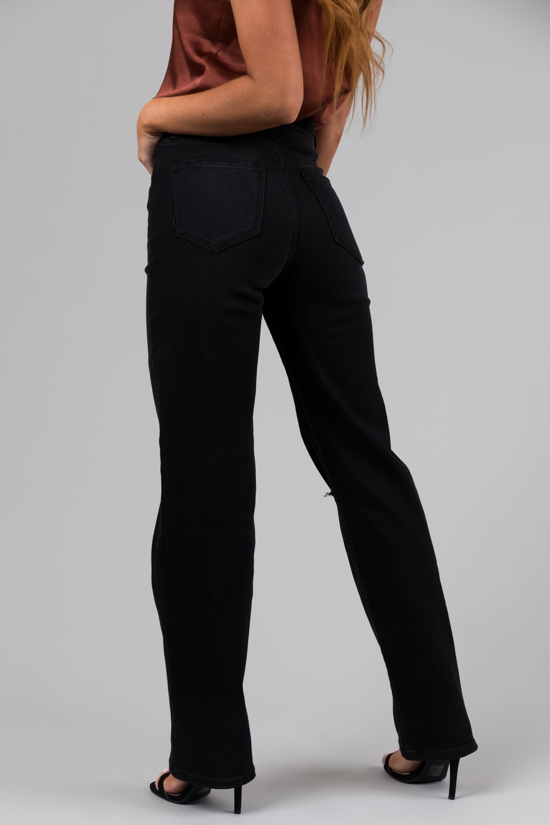 Cello Faded Black High Rise Torn Knee Dad Jeans