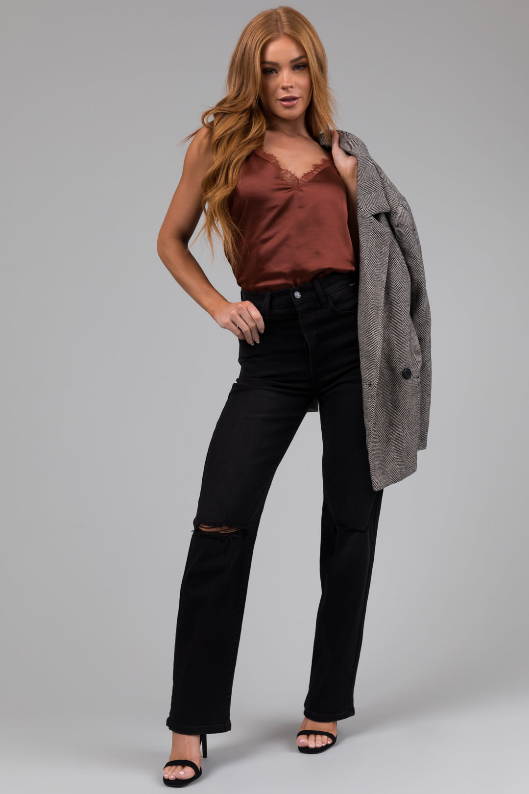 Cello Faded Black High Rise Torn Knee Dad Jeans