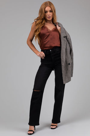 Cello Faded Black High Rise Torn Knee Dad Jeans