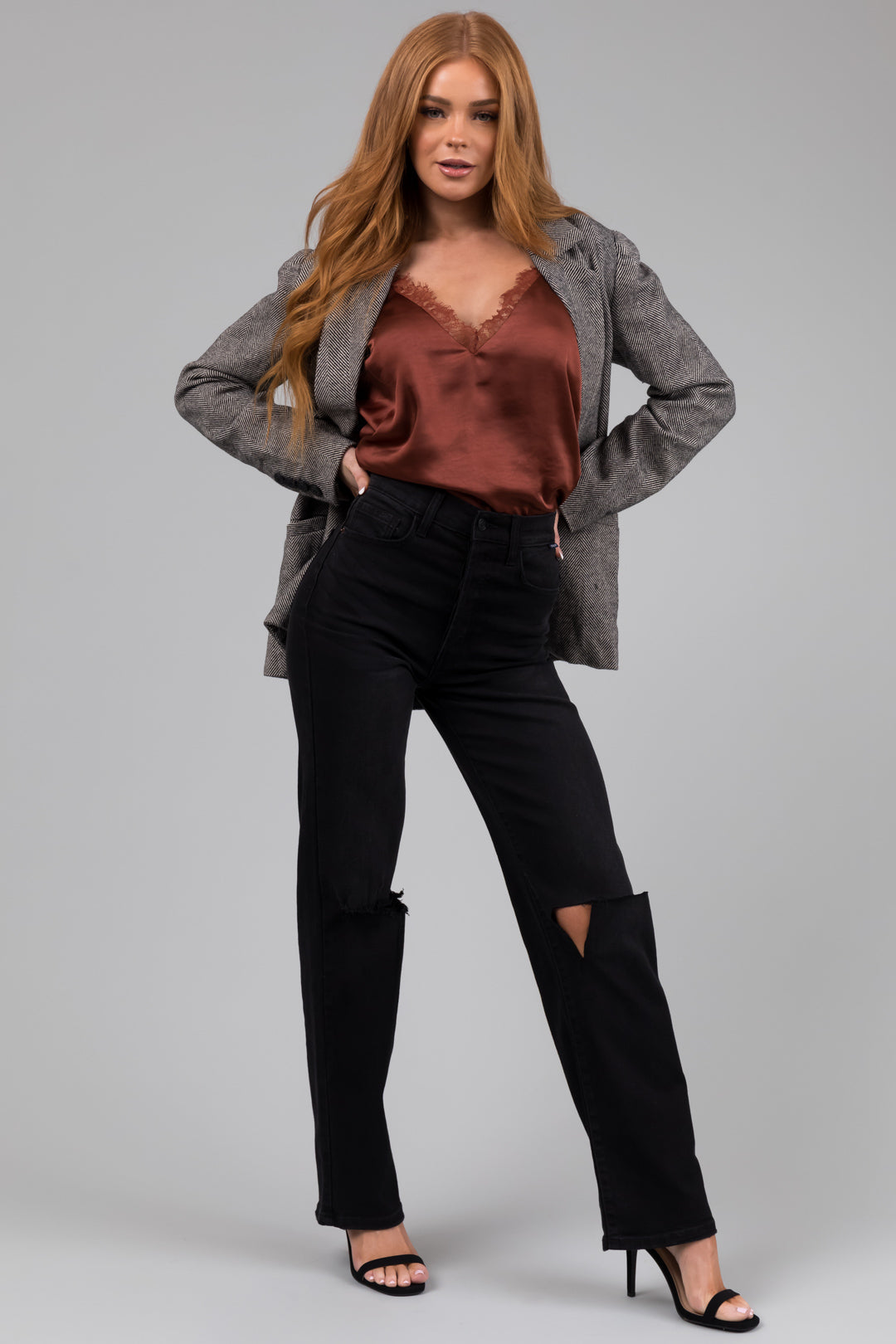 Cello Faded Black High Rise Torn Knee Dad Jeans