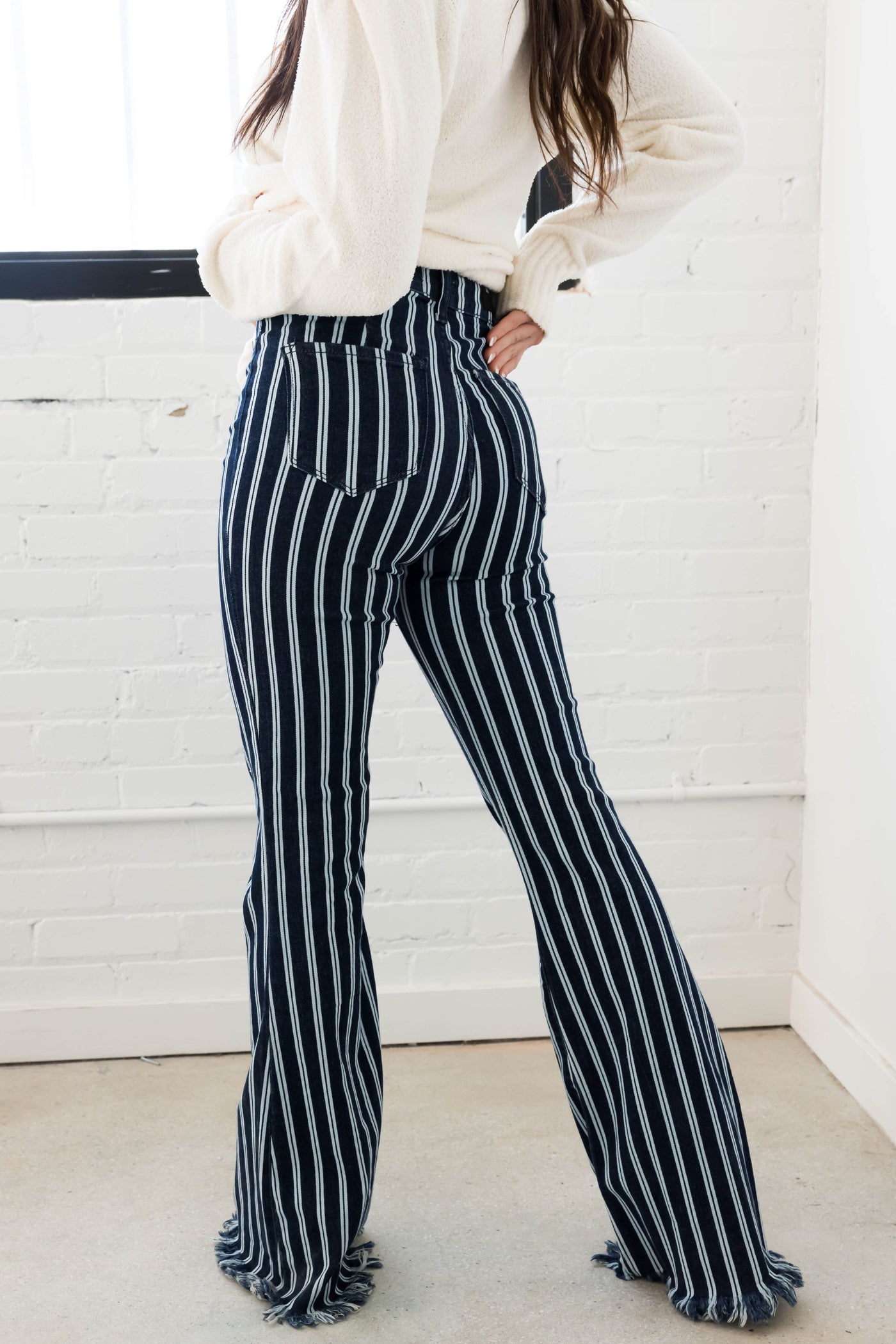 Cello High Rise Striped Super Flare Jeans