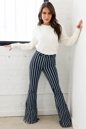 Cello High Rise Striped Super Flare Jeans