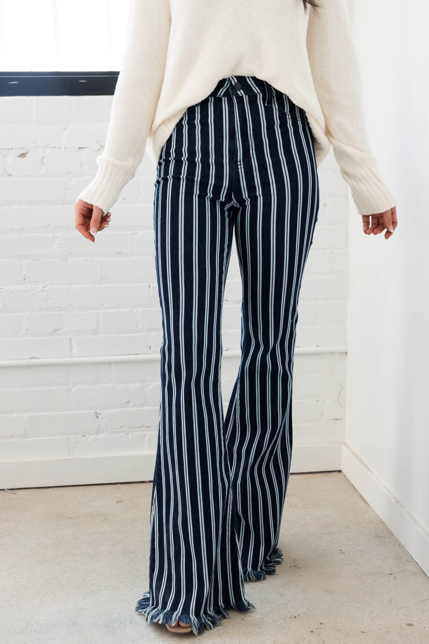 Cello High Rise Striped Super Flare Jeans