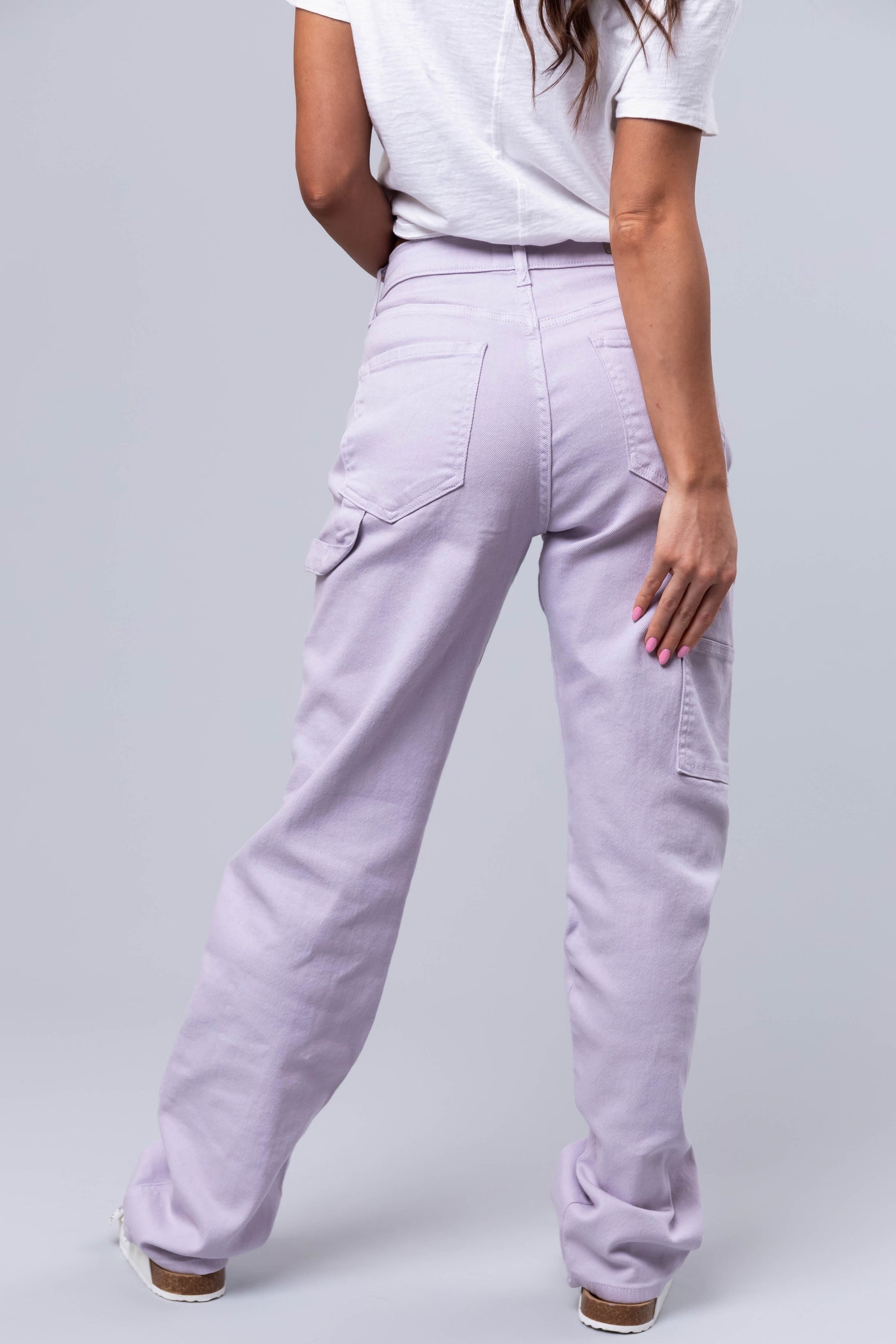 Cello Lavender Mid Rise Baggy Carpenter Jeans