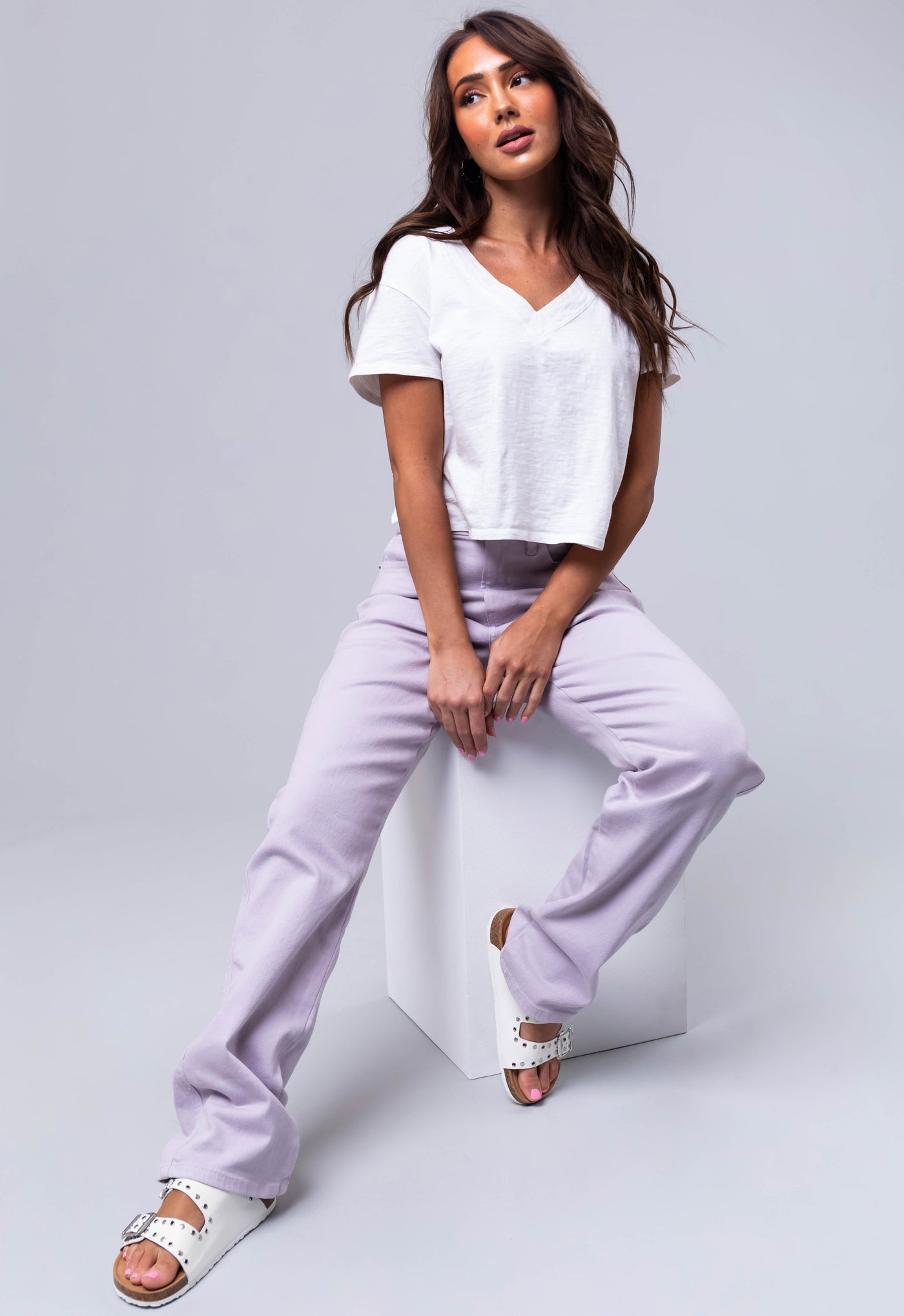 Cello Lavender Mid Rise Baggy Carpenter Jeans