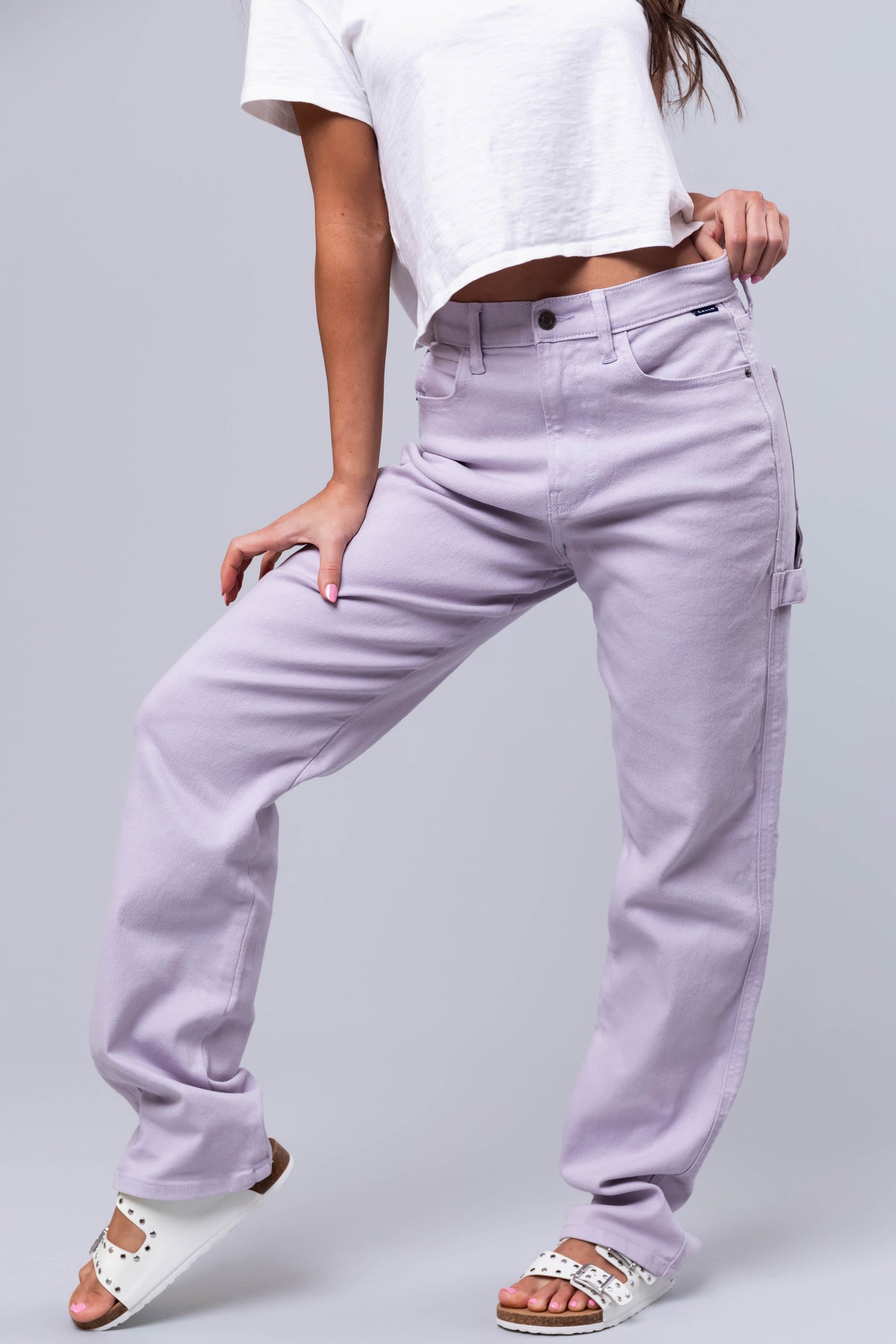 Cello Lavender Mid Rise Baggy Carpenter Jeans