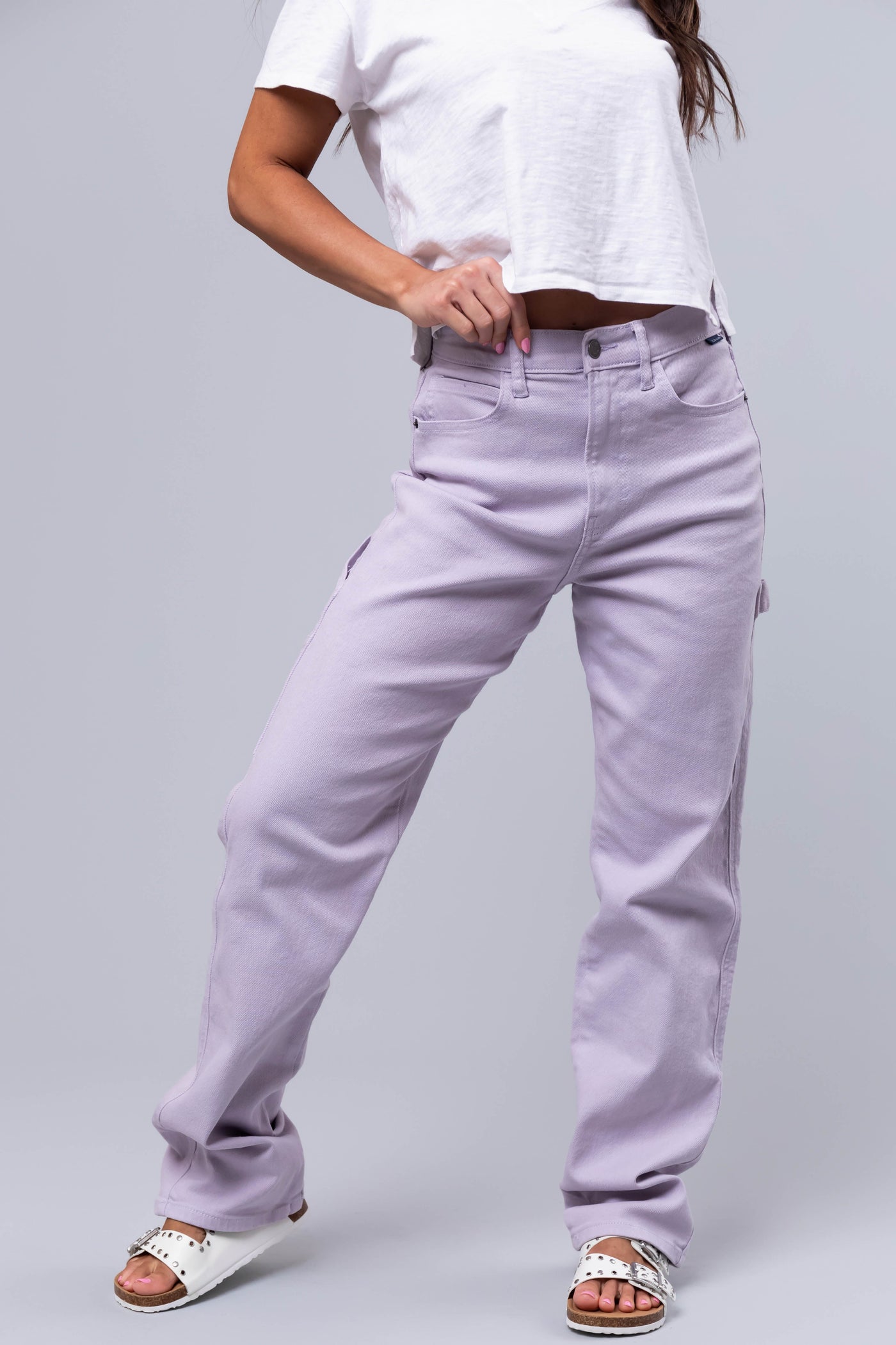 Cello Lavender Mid Rise Baggy Carpenter Jeans