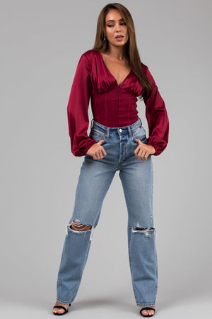 Cello Light Wash High Waisted Distressed Dad Jeans