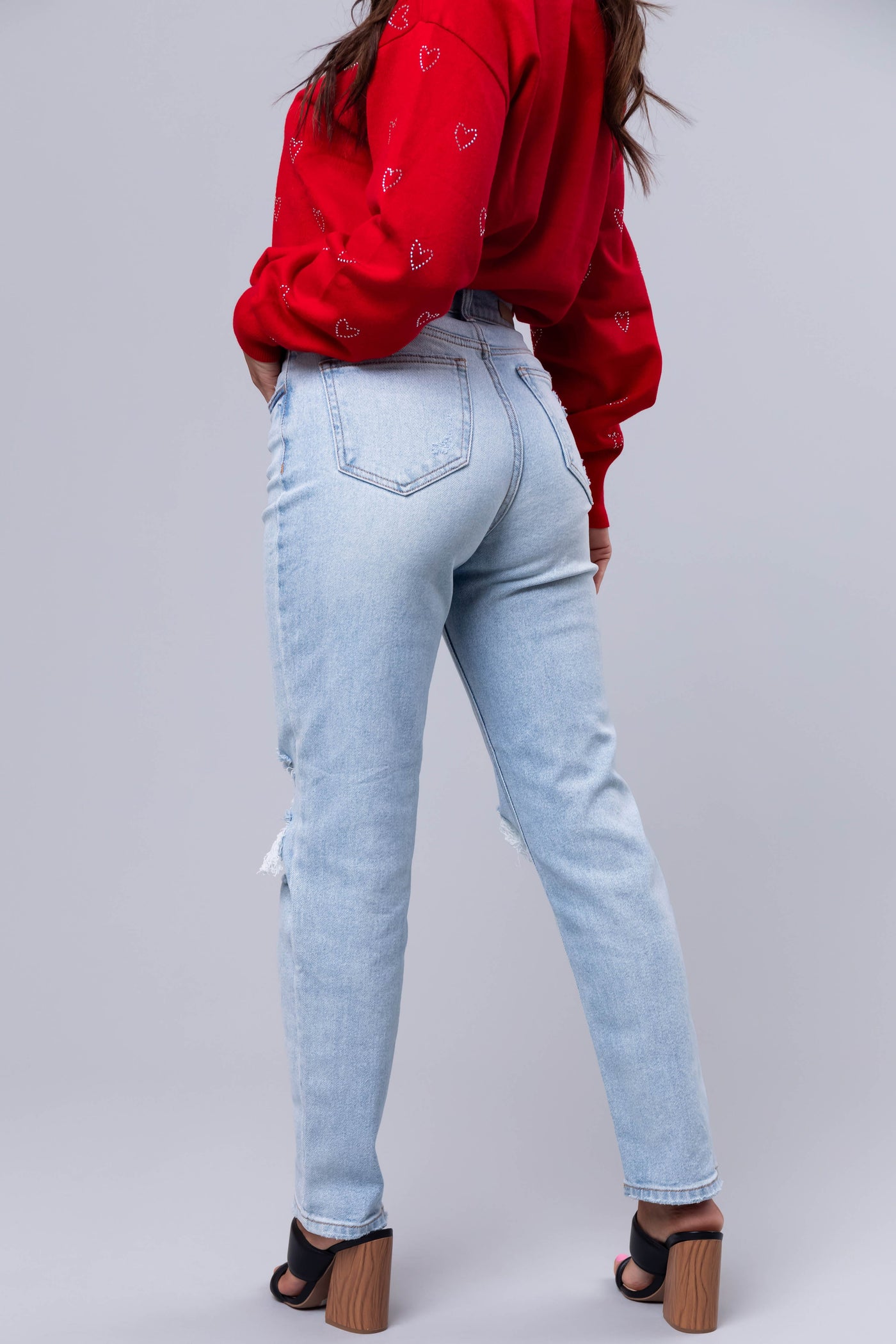 Cello Light Wash Torn Knee Straight Jeans