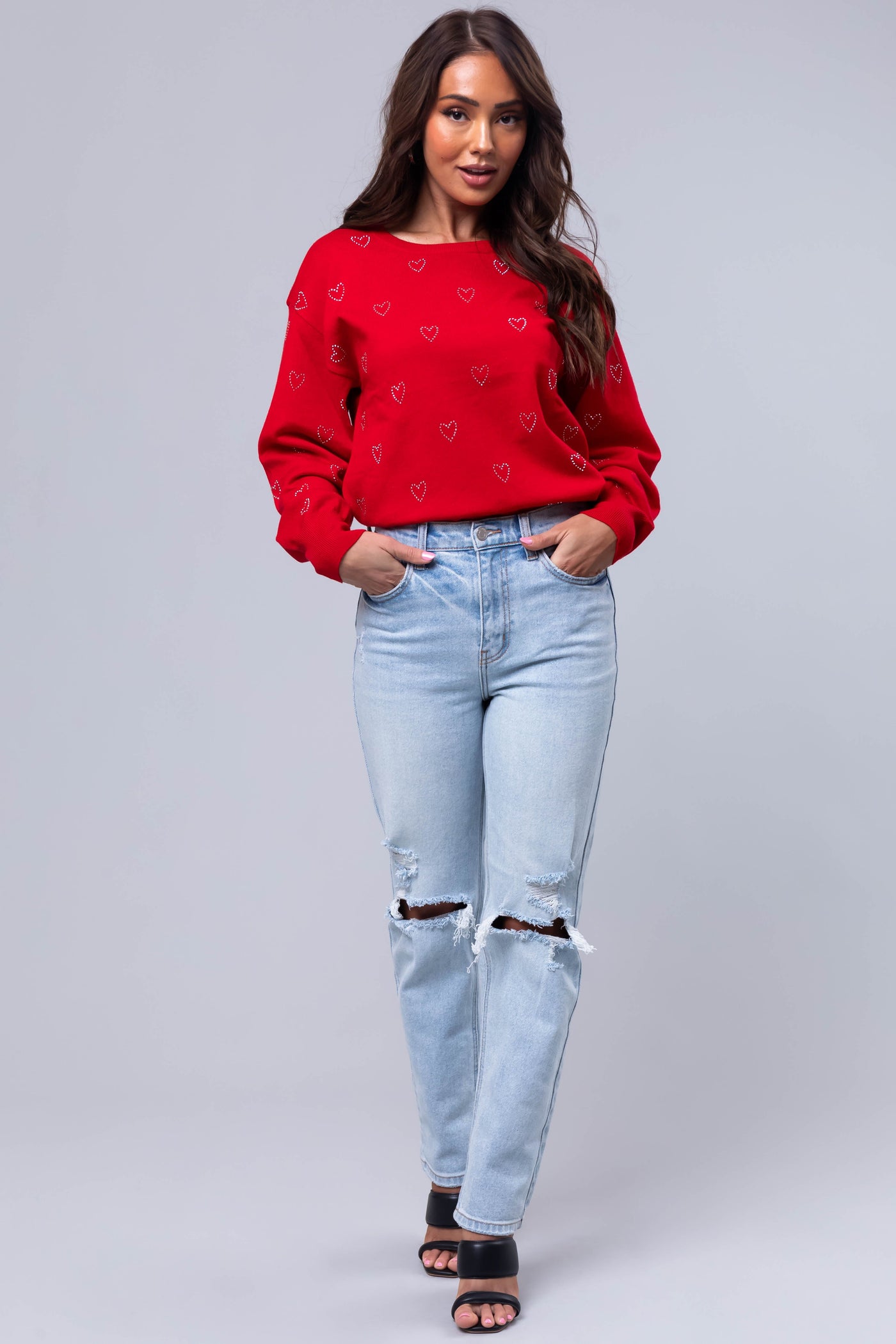 Cello Light Wash Torn Knee Straight Jeans