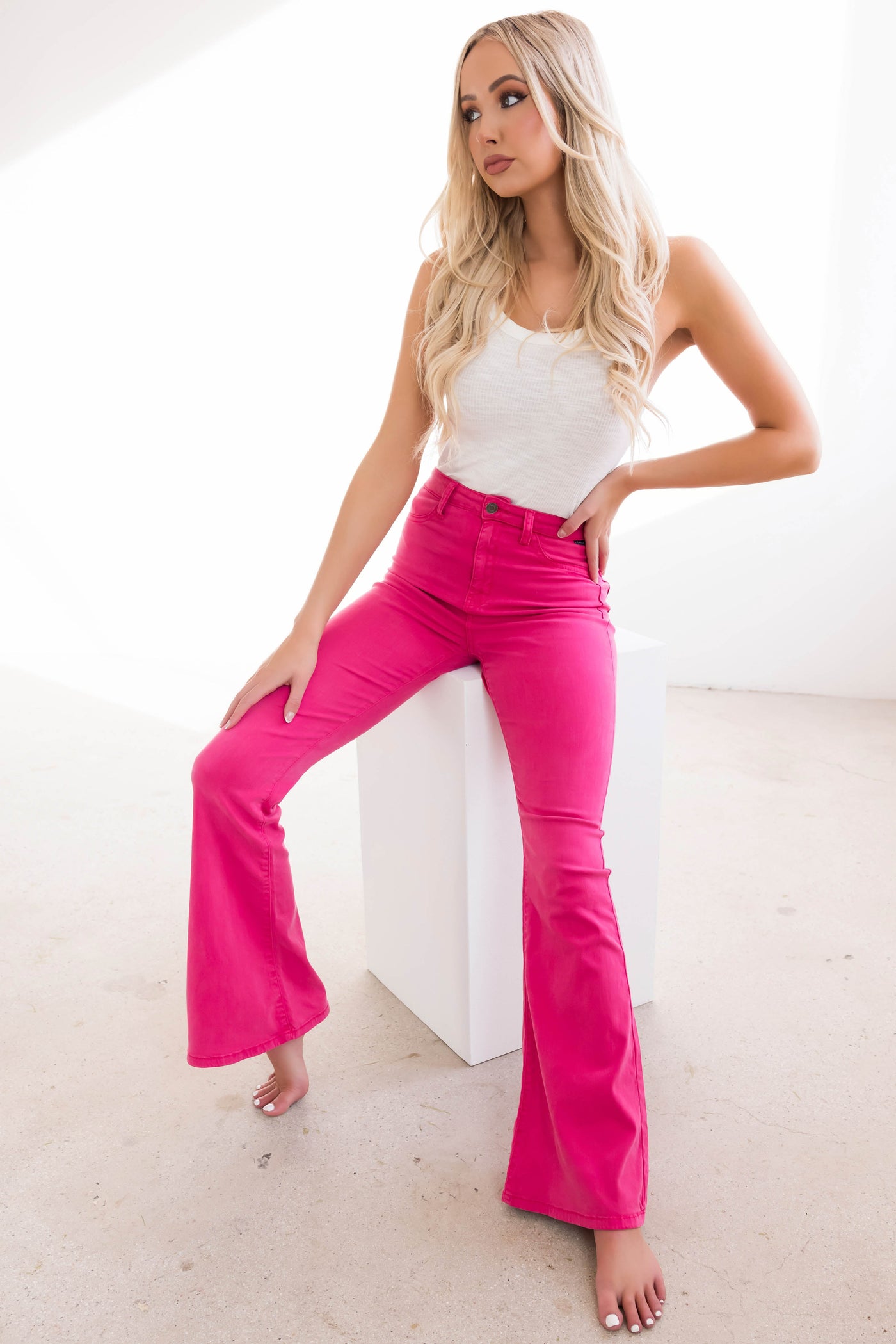 Cello Magenta High Rise Flare Leg Jeans