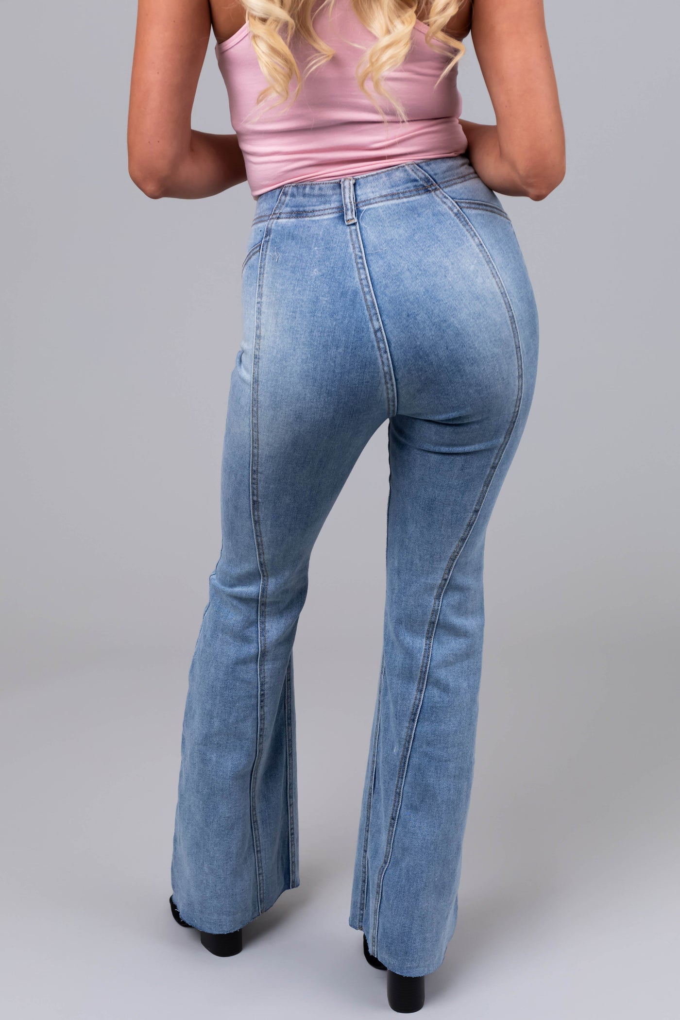 Cello Medium Wash 70s Fit and Flare Jeans