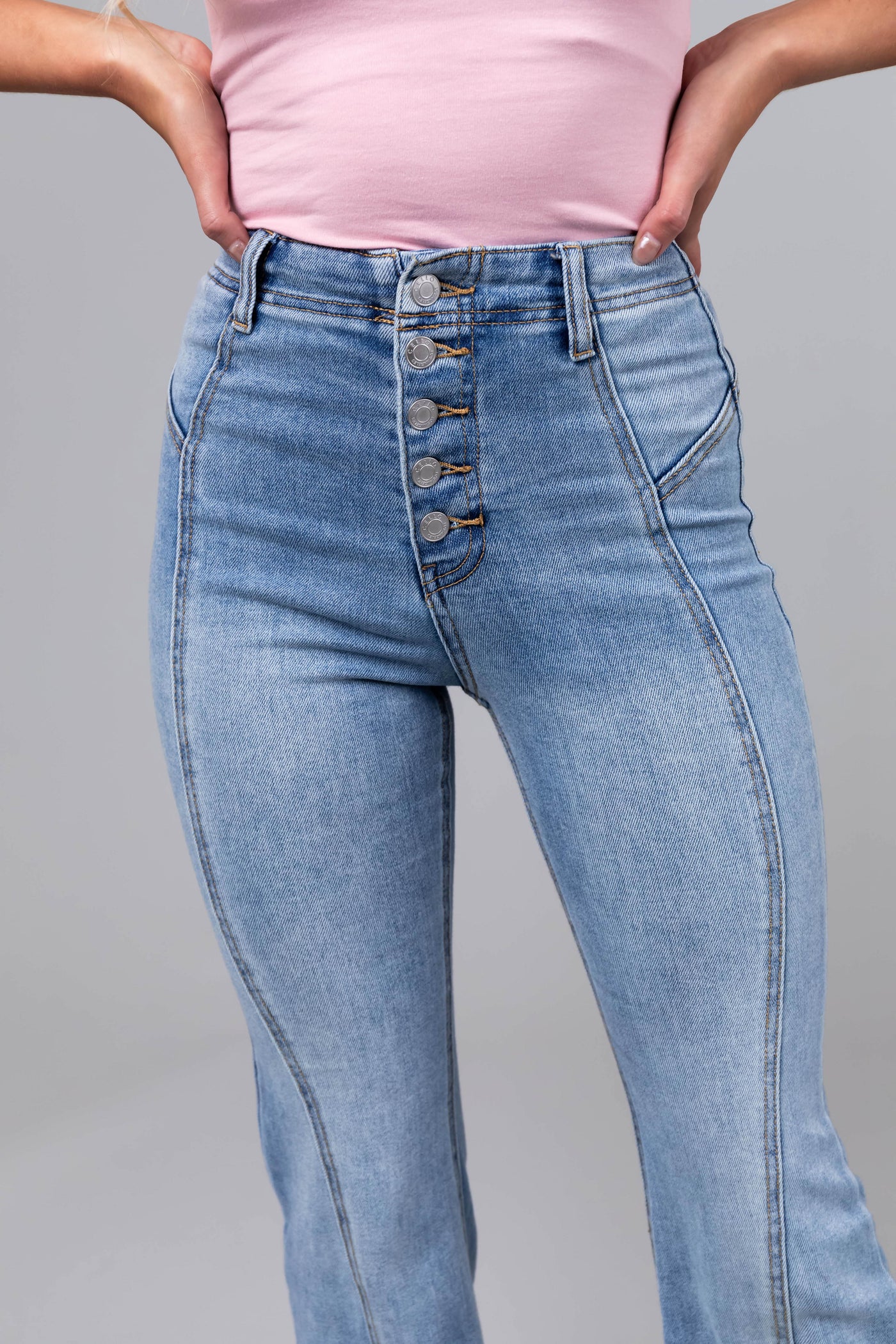 Cello Medium Wash 70s Fit and Flare Jeans