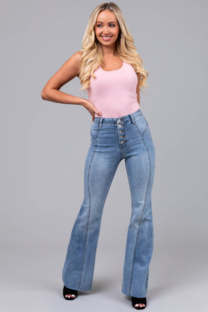 Cello Medium Wash 70s Fit and Flare Jeans
