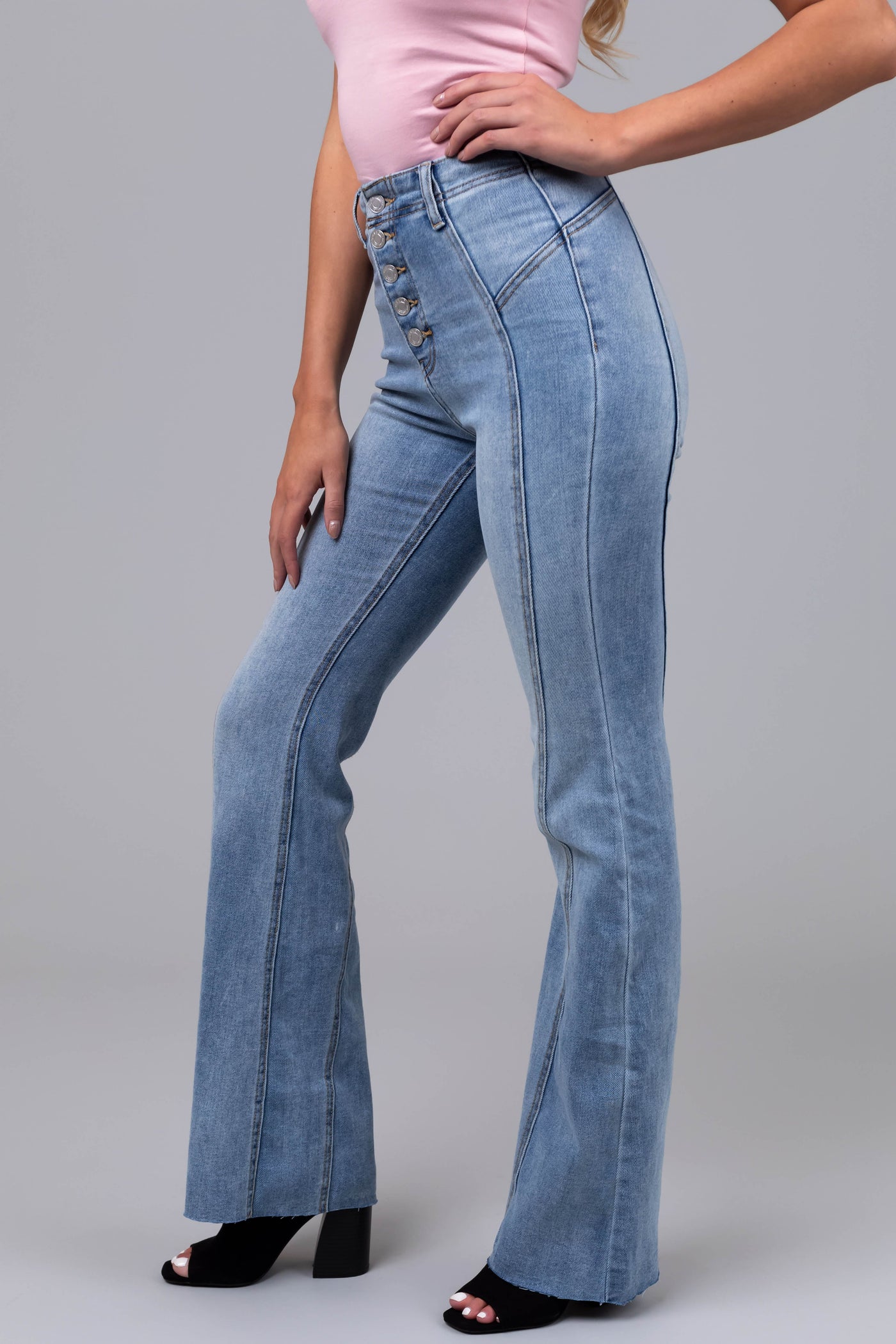 Cello Medium Wash 70s Fit and Flare Jeans