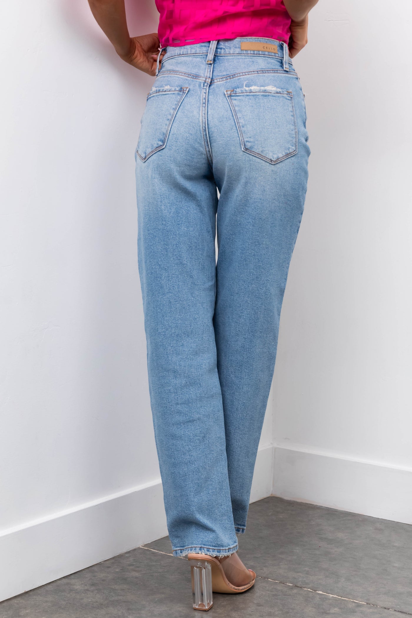 Cello Super High Rise Dad Jeans with Mini Slit