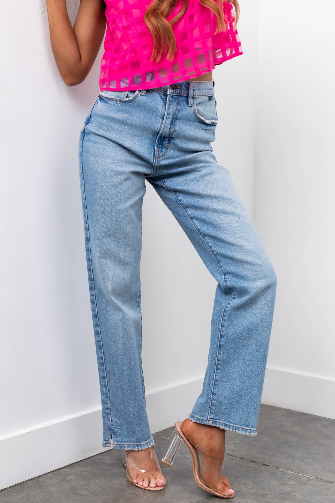 Cello Super High Rise Dad Jeans with Mini Slit