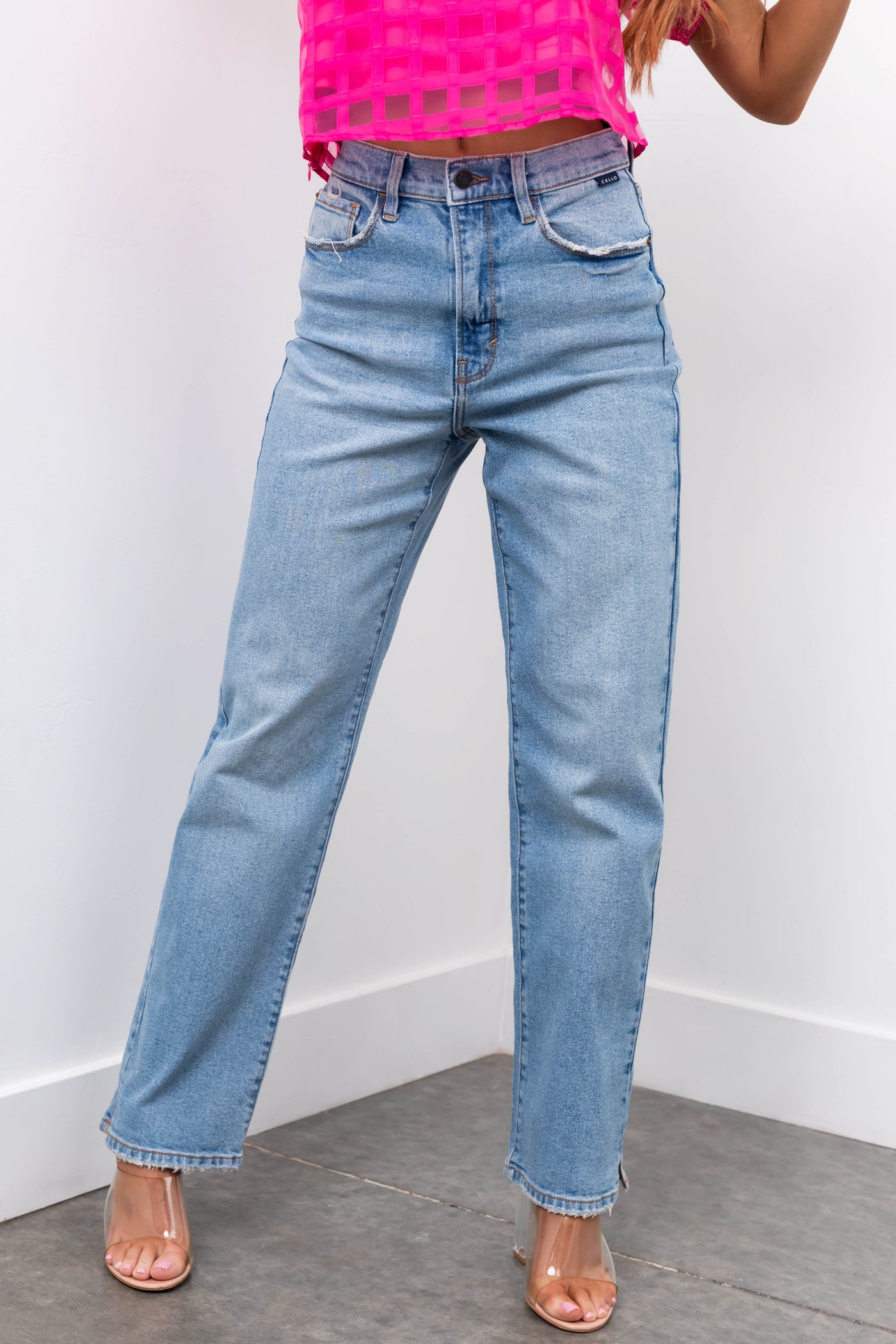 Cello Super High Rise Dad Jeans with Mini Slit