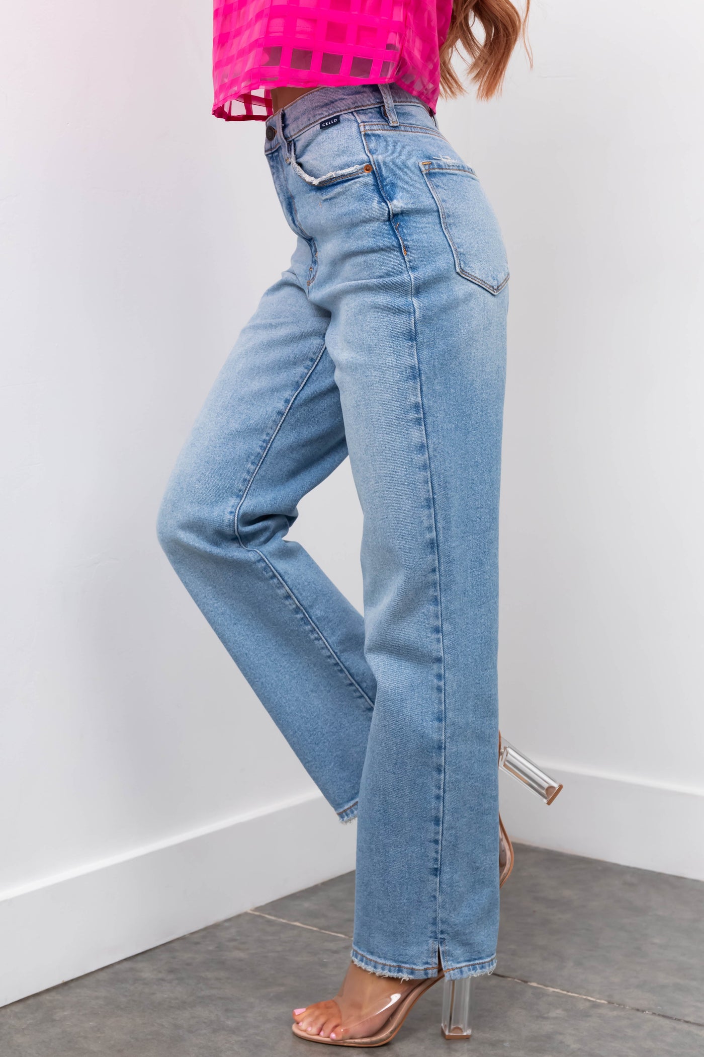 Cello Super High Rise Dad Jeans with Mini Slit