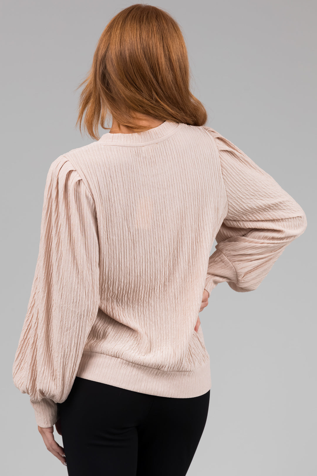 Champagne Long Bubble Sleeve Crinkle Top